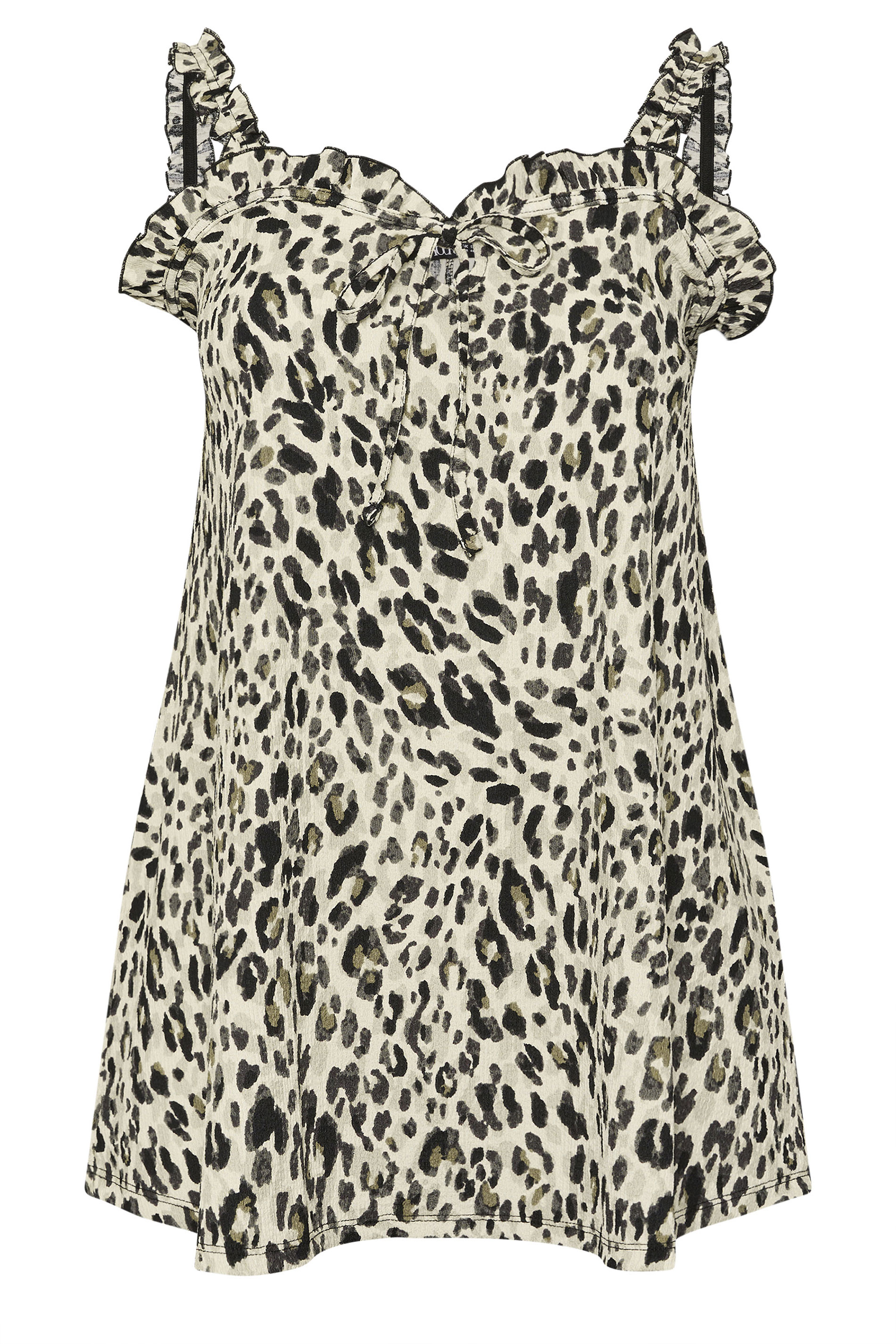 YOURS Plus Size Natural Brown Leopard Print Frill Vest Top | Yours Clothing 5