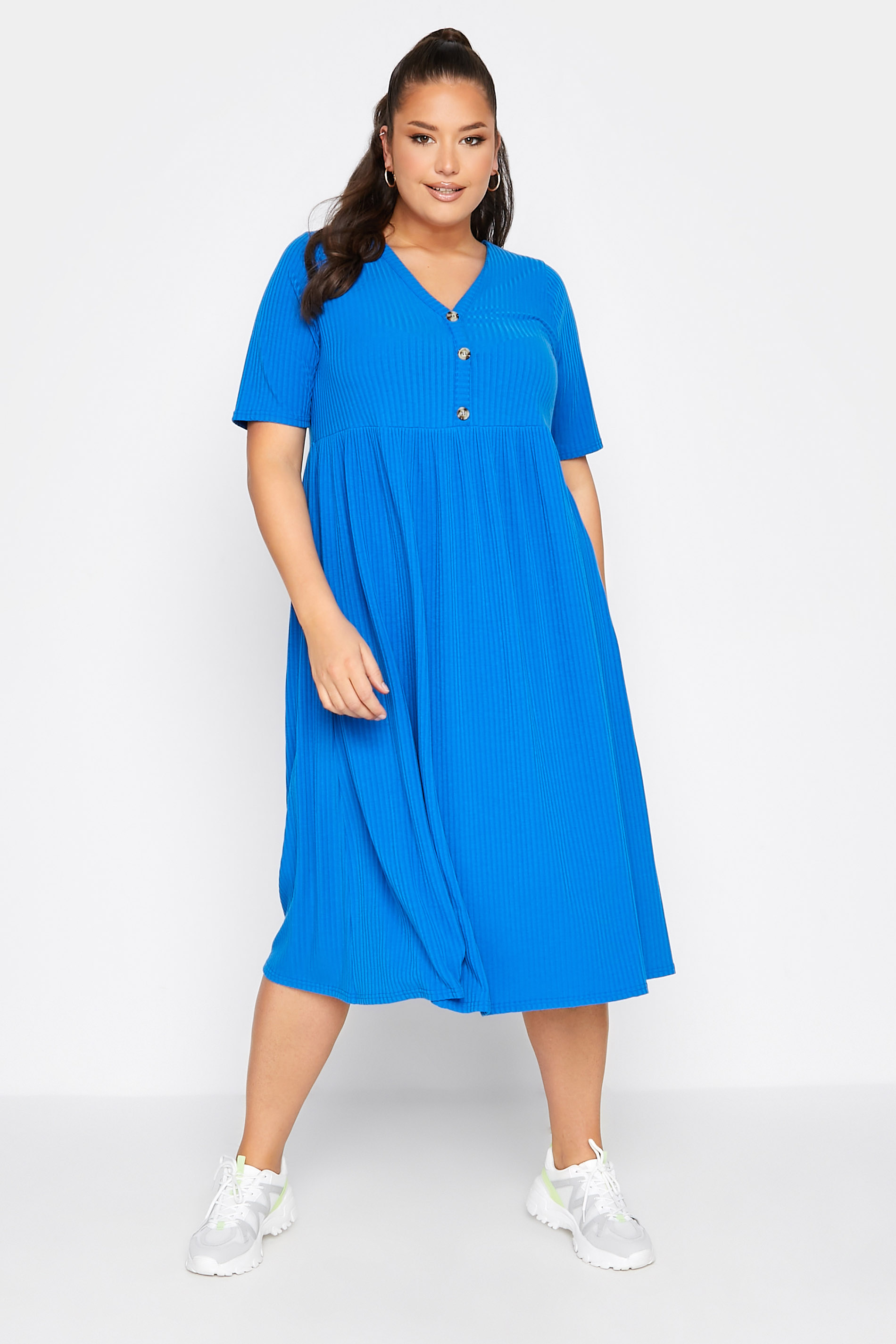LIMITED COLLECTION Plus Size Cobalt Blue Ribbed Peplum Midi Dress | Yours Clothing  2