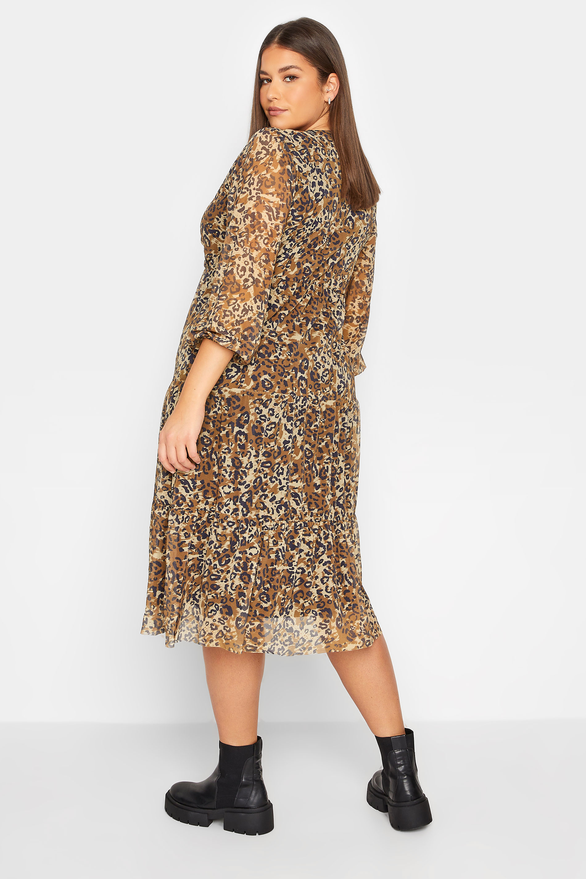 LTS Tall Women's Brown Leopard Print Mesh Dress | Long Tall Sally 3