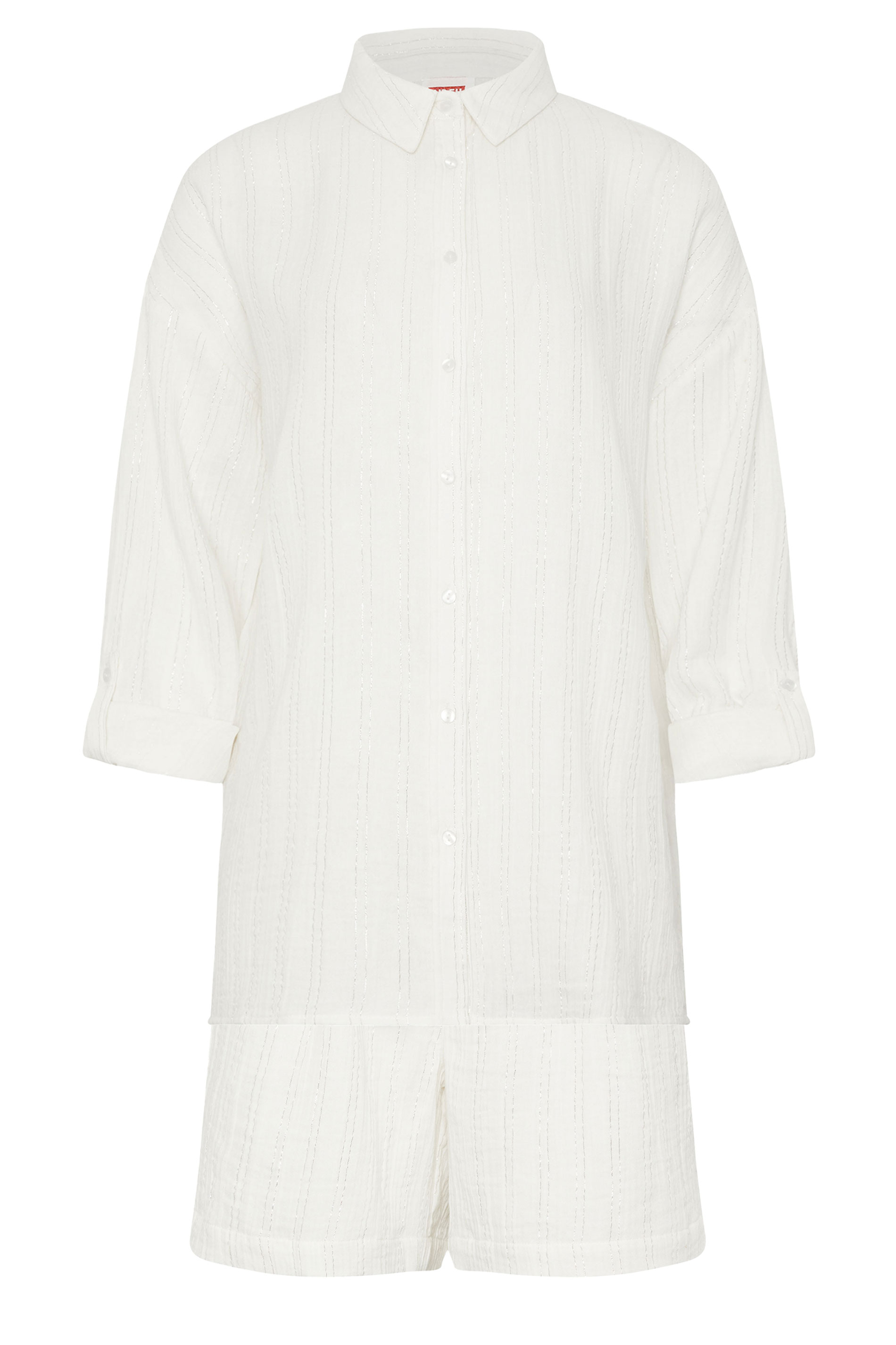 LTS Tall Women's Set Cream Metallic Shirt & Tie Front Shorts | Long Tall Sally 9