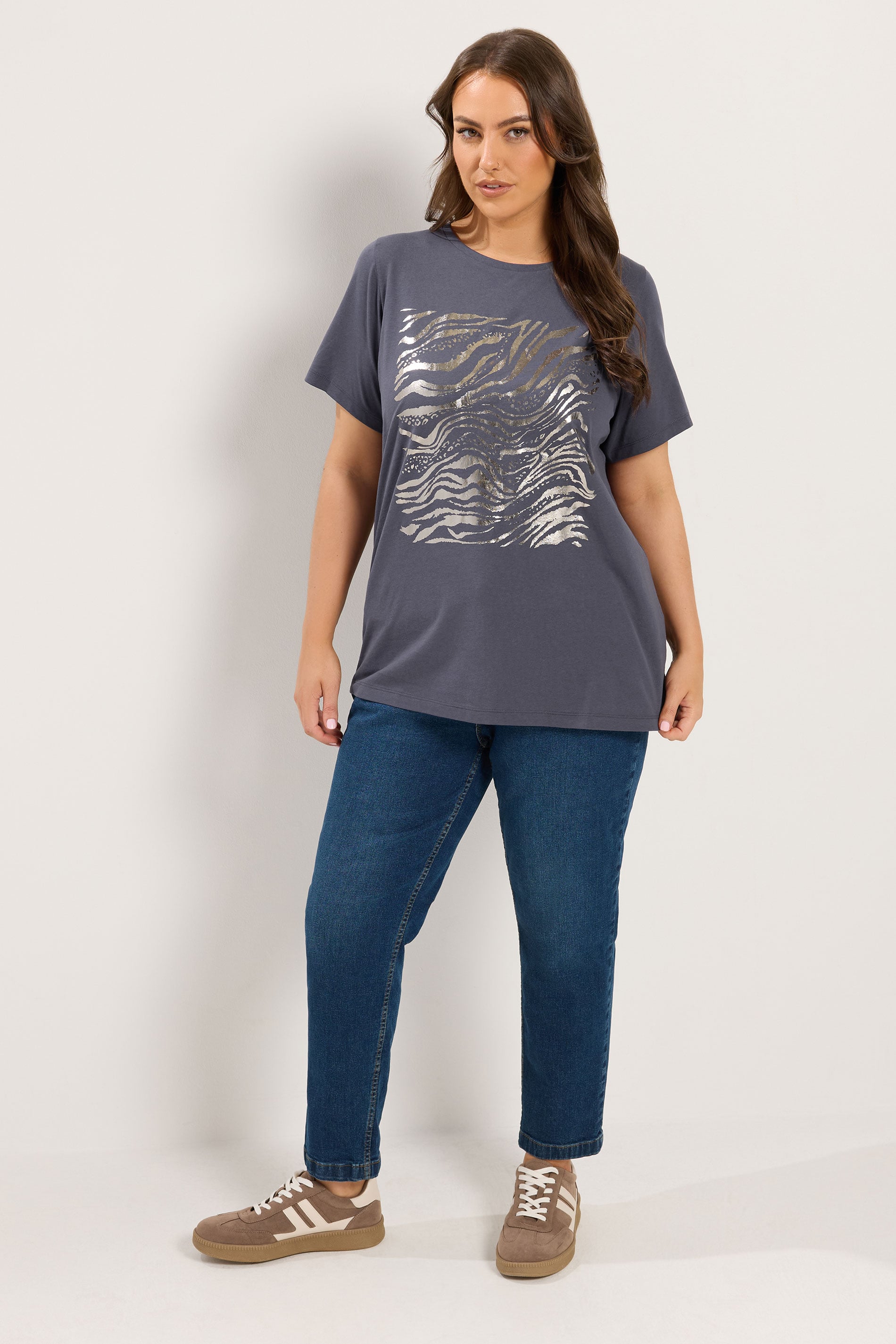 YOURS Plus Size Grey Zebra Foil T-Shirt | Yours Clothing 1