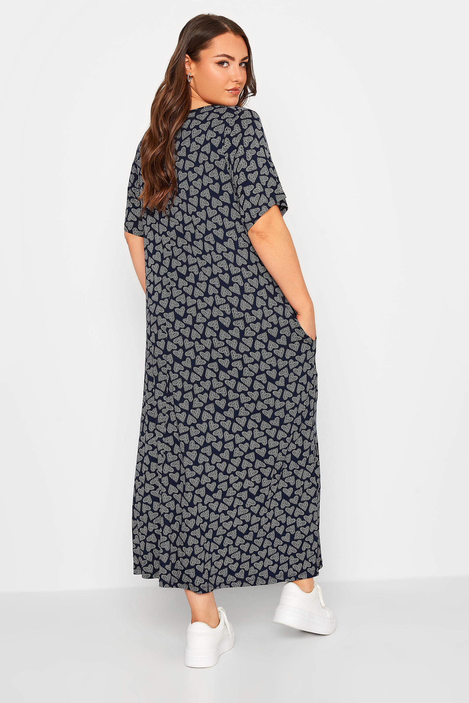 YOURS Plus Size Navy Blue Heart Print Maxi Dress | Yours Clothing 3