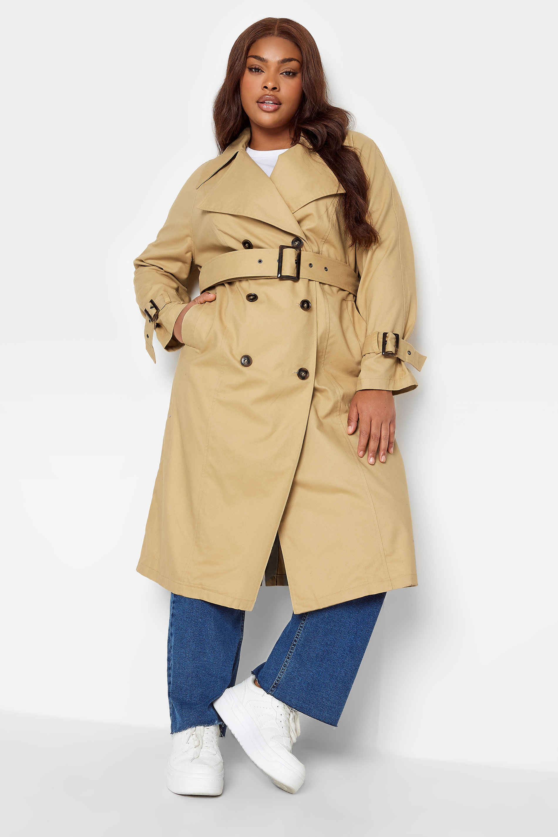 YOURS Plus Size Beige Brown Trench Coat | Yours Clothing 1
