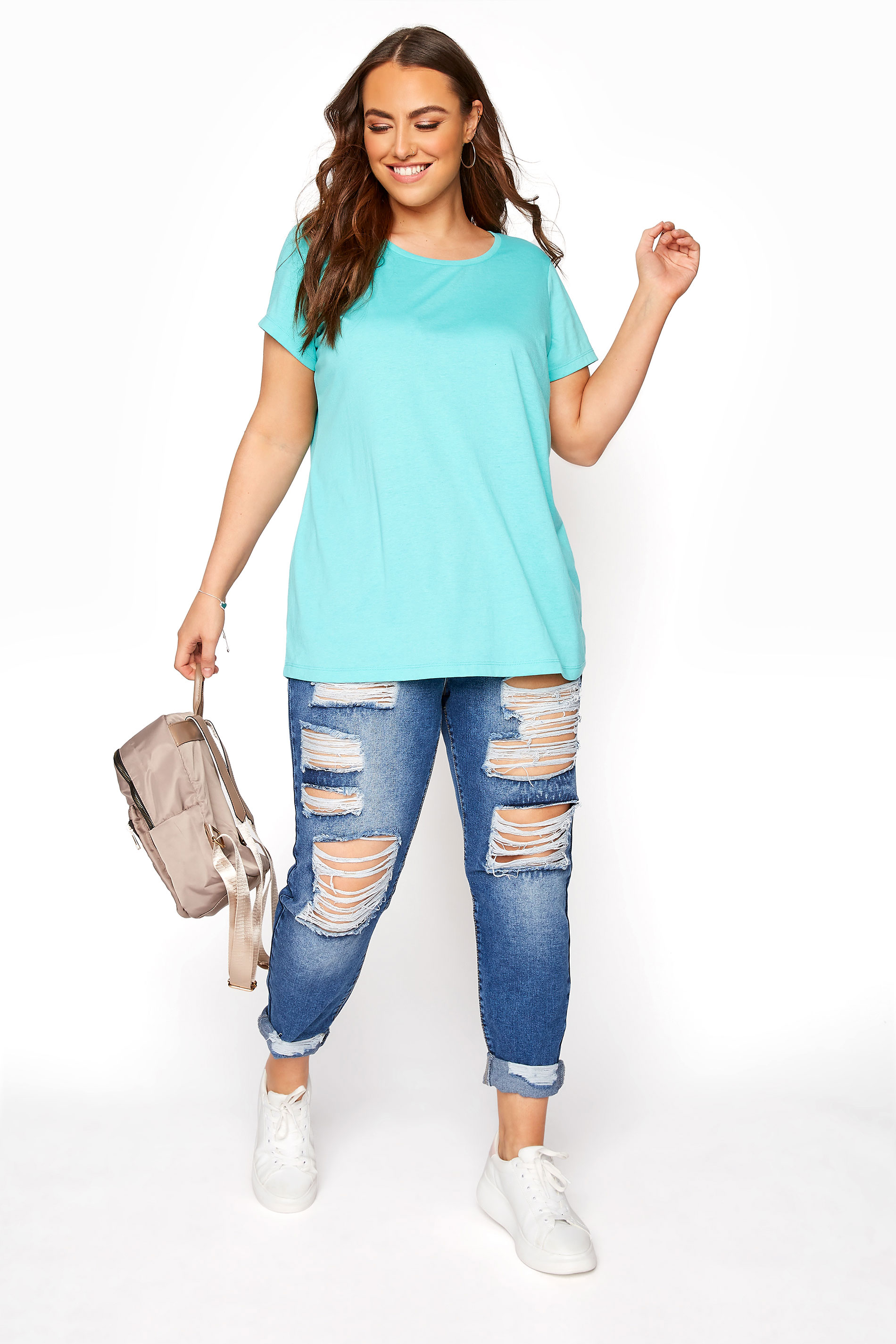 Turquoise Blue Basic T-Shirt | Yours Clothing 2