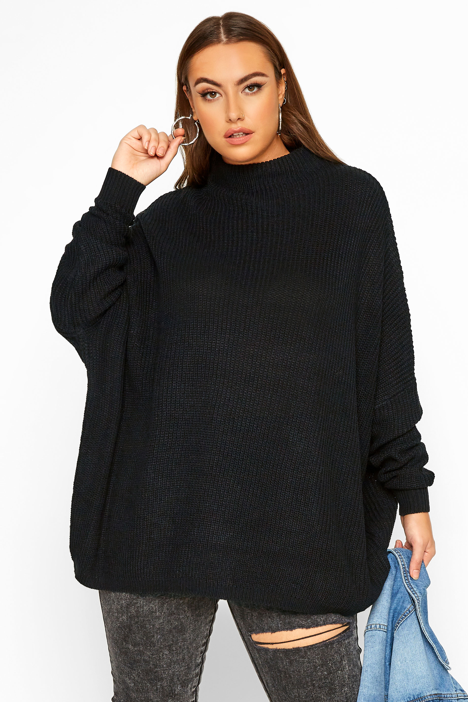 Black Oversized Knitted Jumper | Yours Clothing