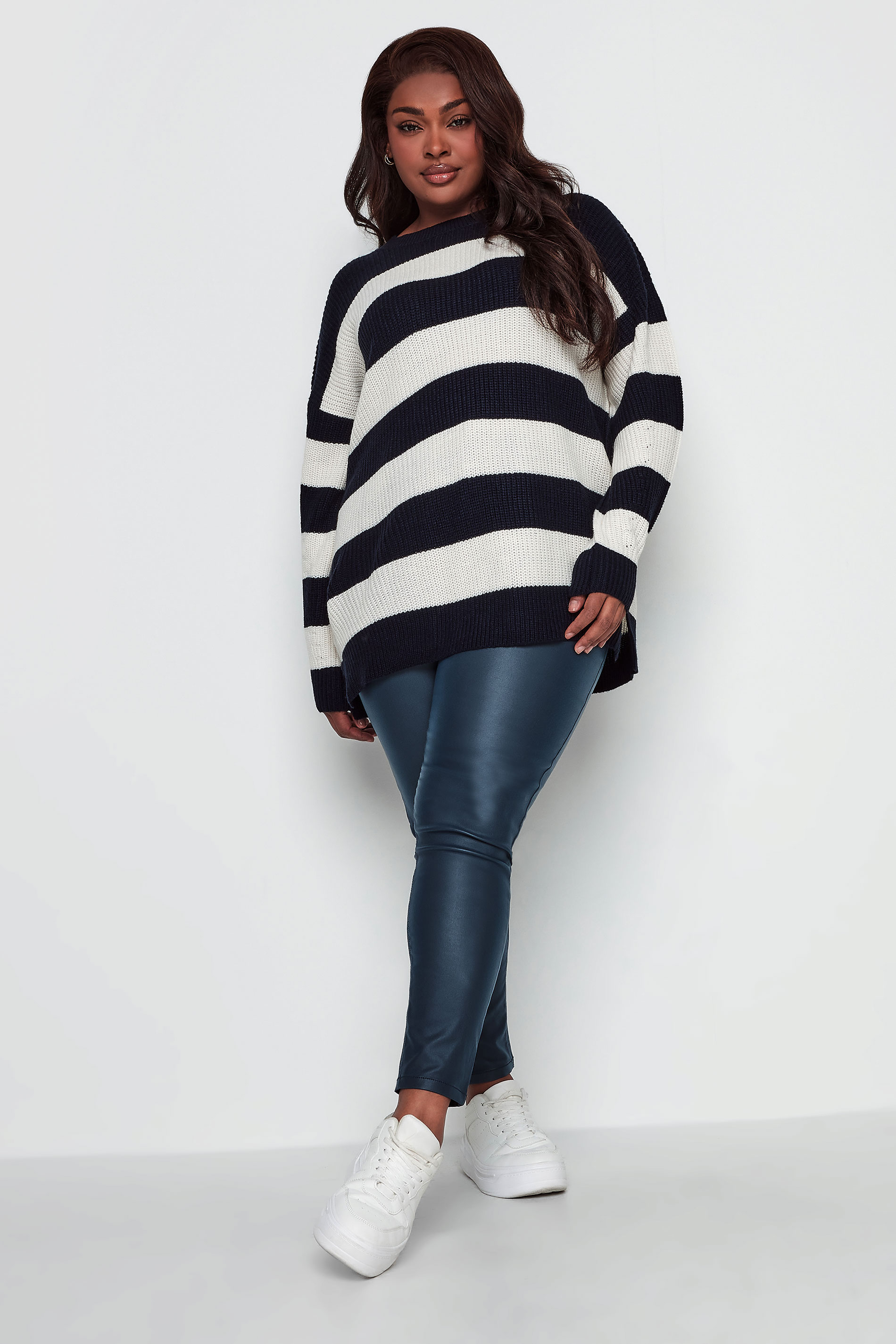 Plus Size Navy Blue Coated Skinny Stretch AVA Jeans | Yours Clothing