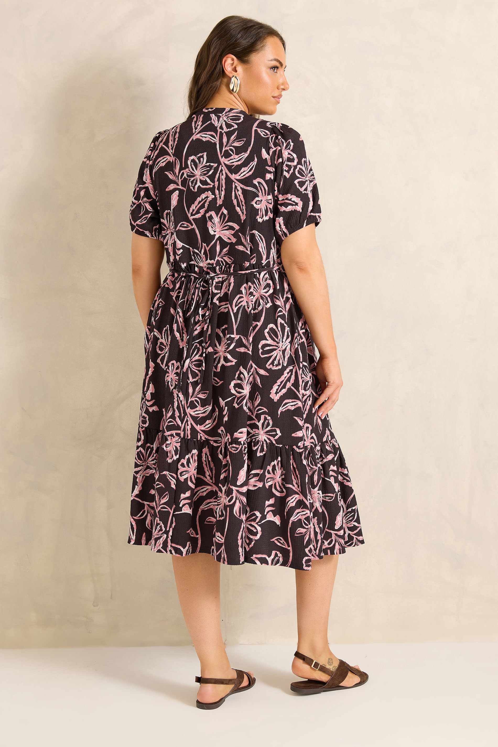 EVANS Plus Size chocolate Brown Floral Tiered Dress | Evans 2