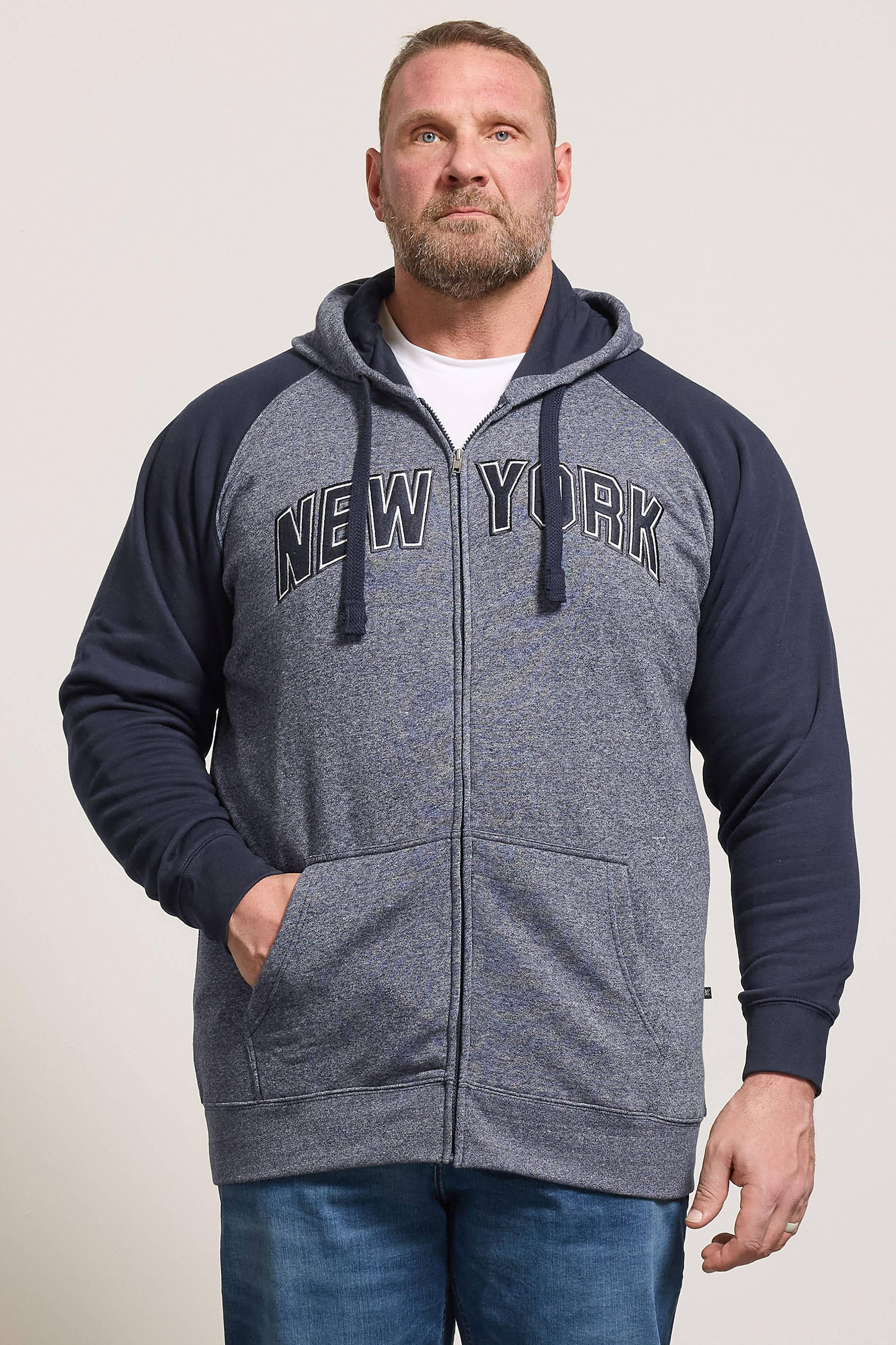 KAM Big & Tall Navy Blue New York  Zip Through Hoodie | BadRhino 3