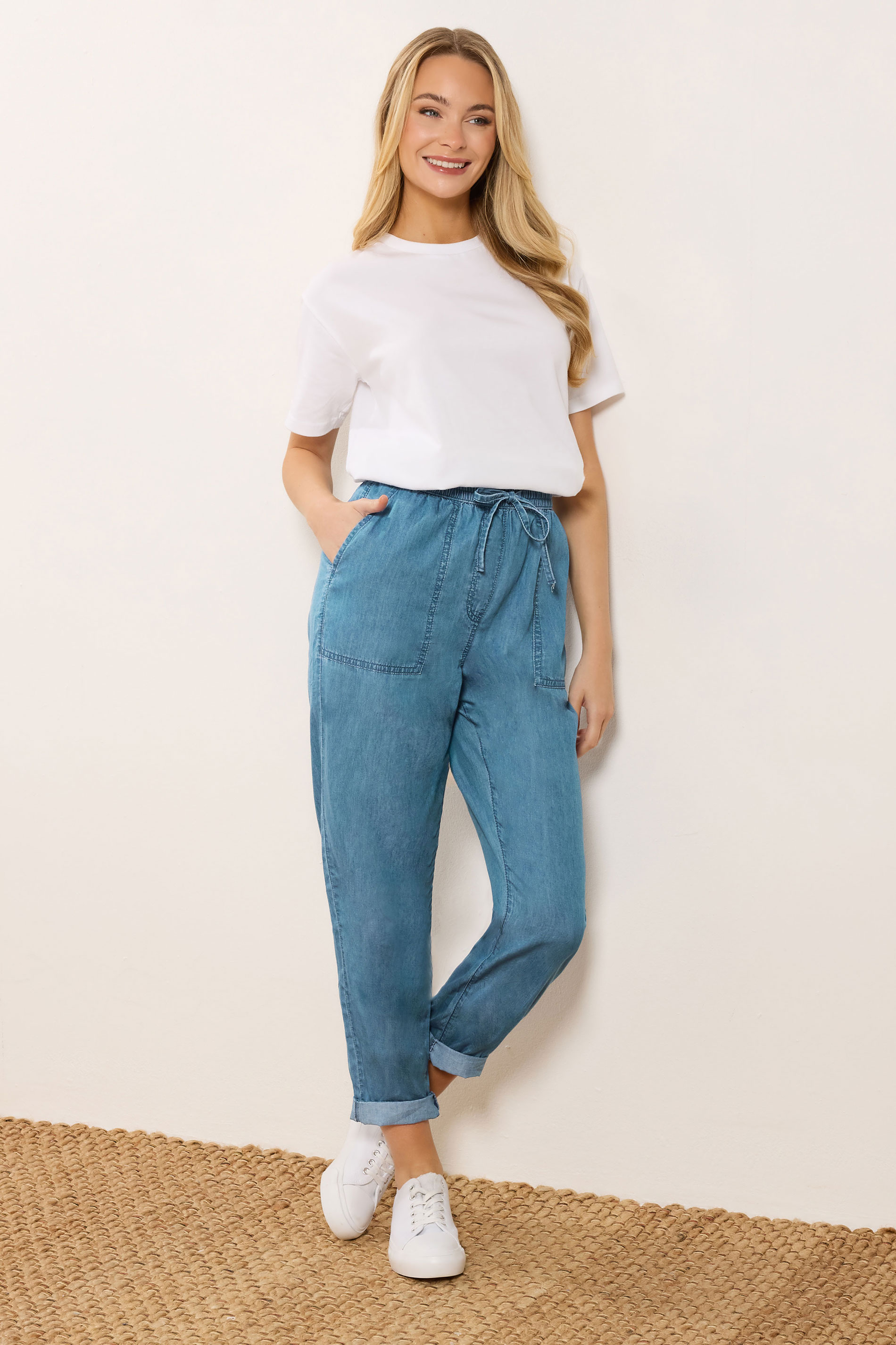 M&Co Blue Midwash Lightweight Cotton Denim Joggers | M&Co 3
