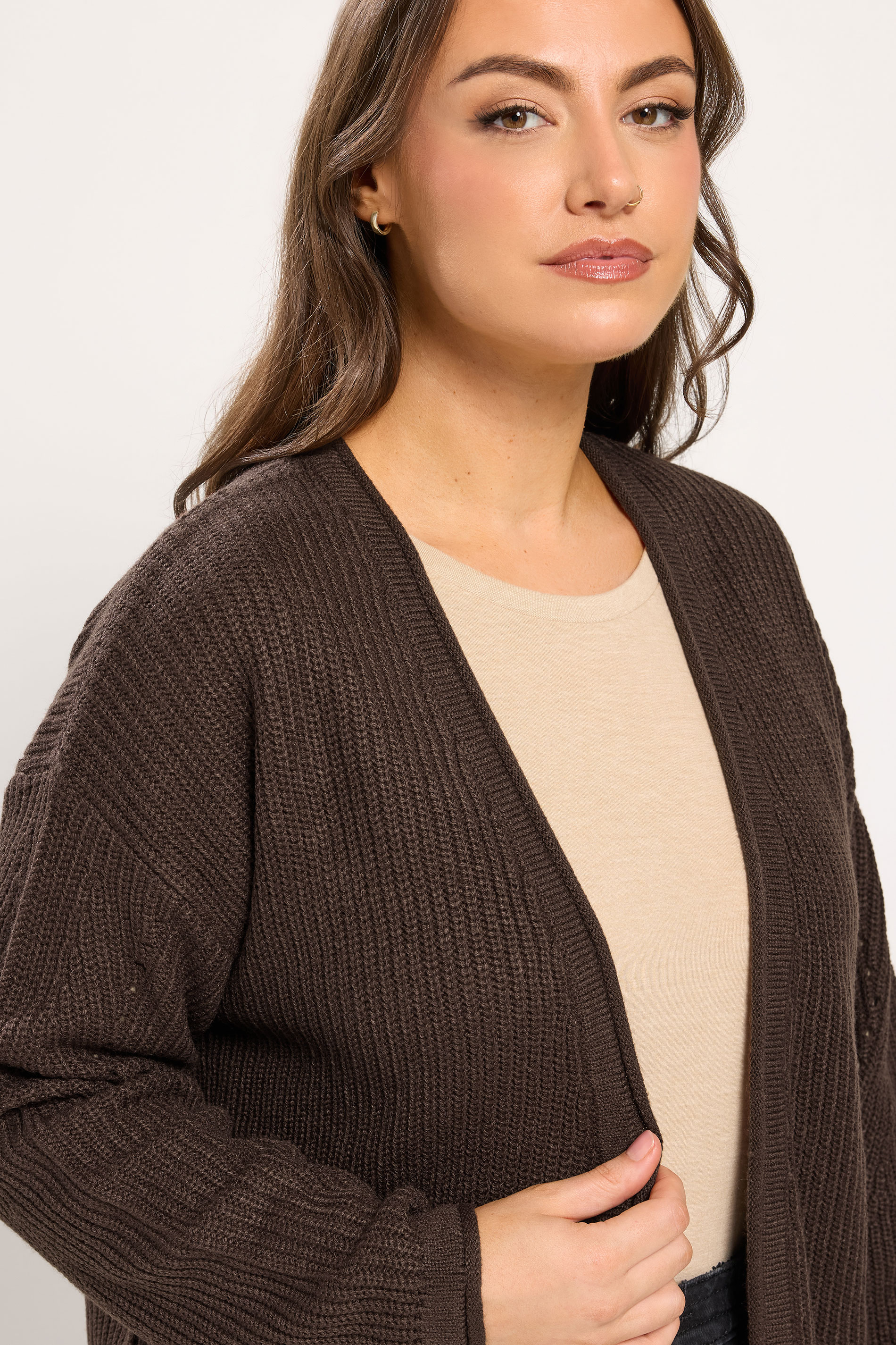 YOURS Plus Size Chocolate Brown Essential Knitted Cardigan Yours Clothing