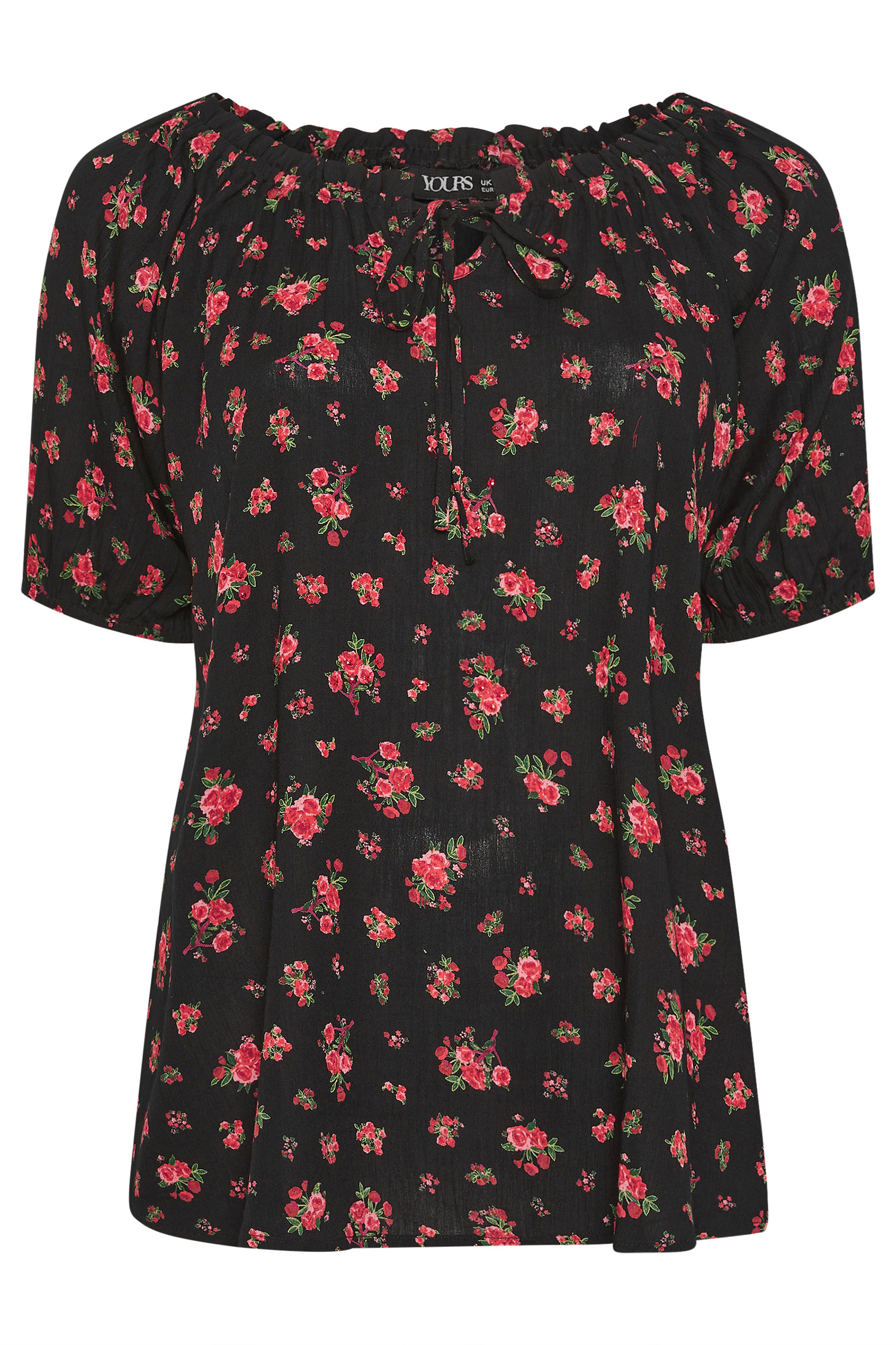 YOURS Plus Size Black Ditsy Floral Bardot Top | Yours Clothing 5