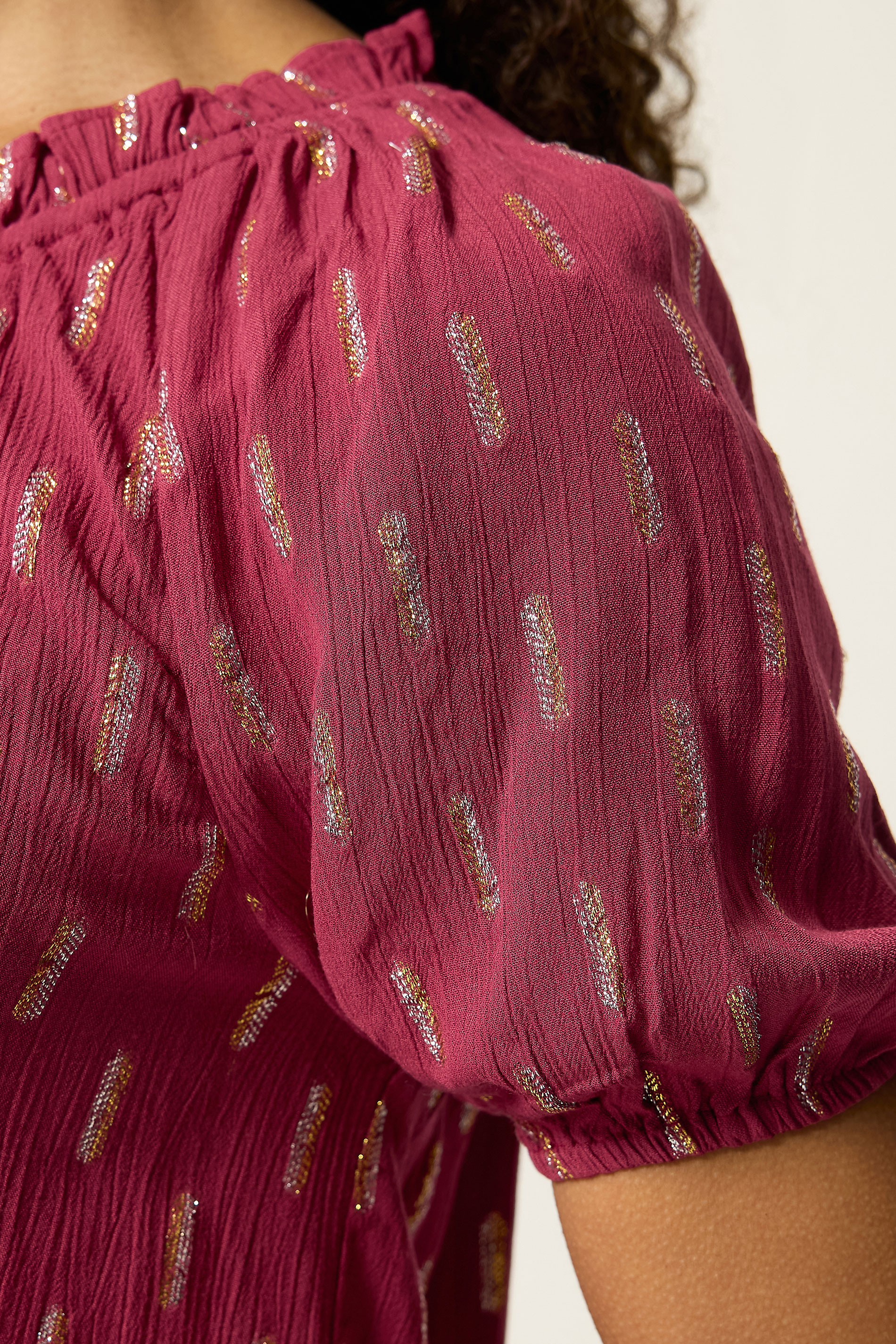 M&Co Berry Red Foil Detail Blouse | M&Co 5