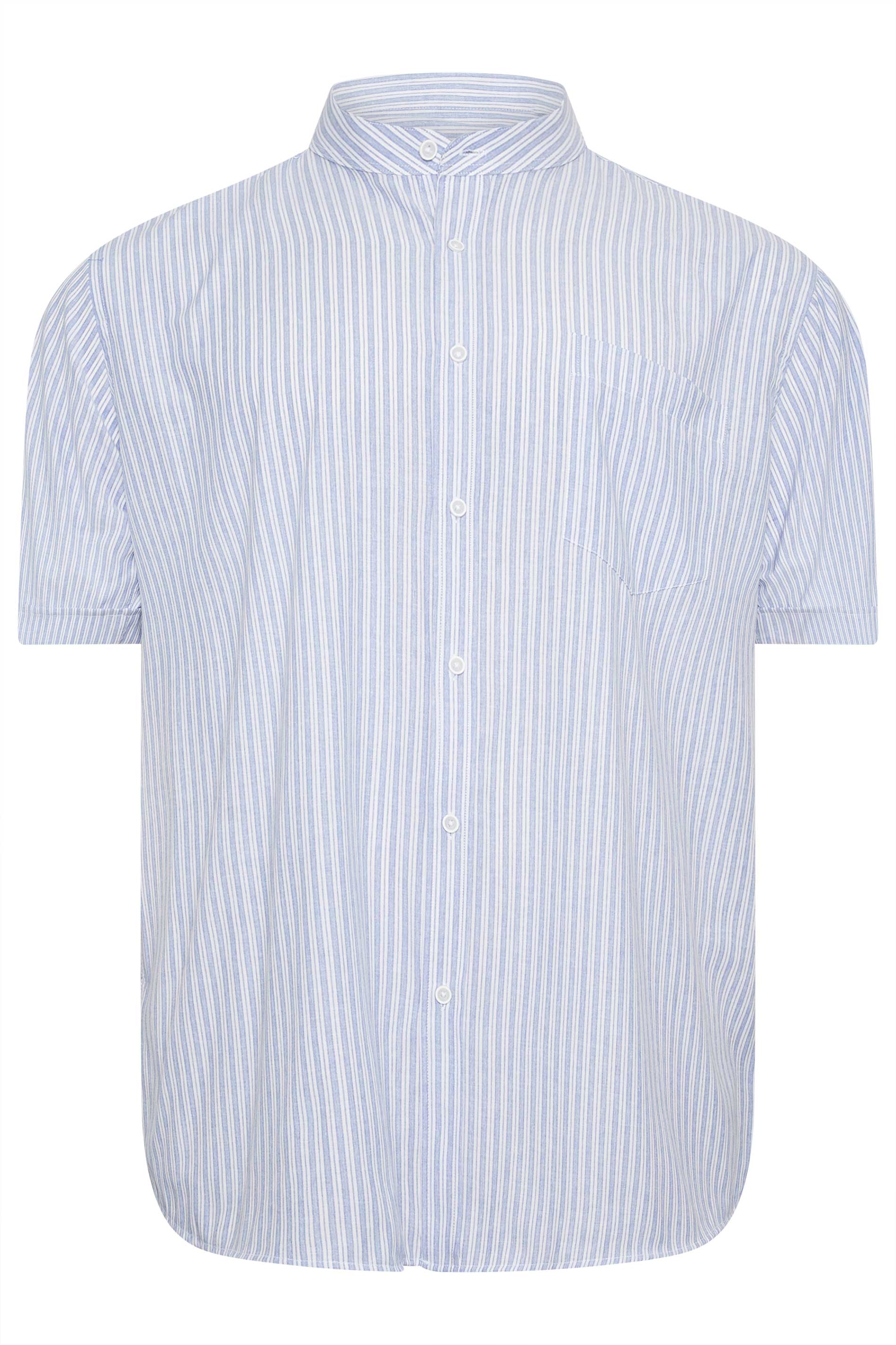 KAM Big & Tall Blue Stripe Grandad Collar Shirt | BadRhino 2