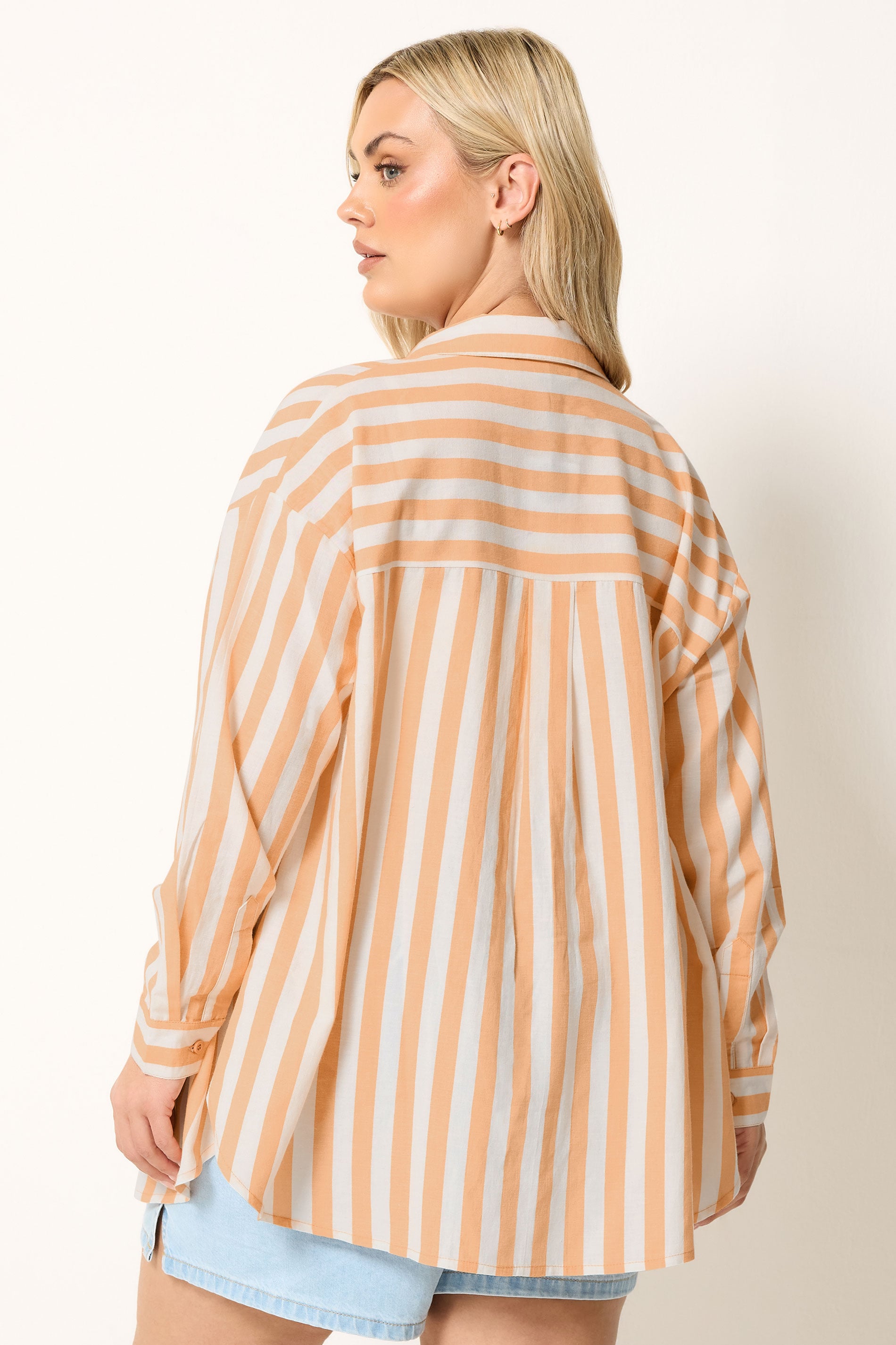 YOURS Plus Size Orange Stripe Linen Long Sleeve Shirt | Yours Clothing 4