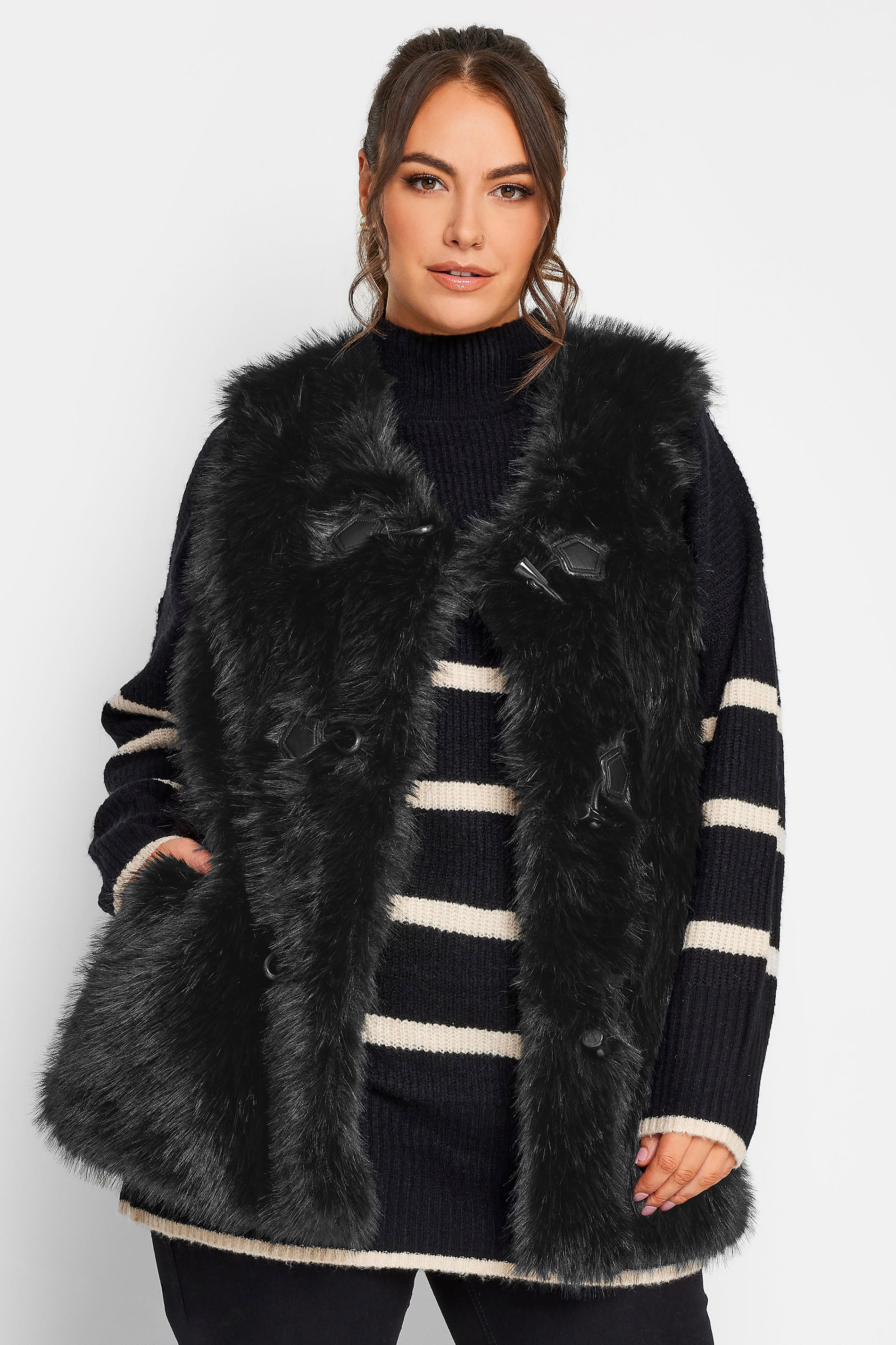YOURS Plus Size Black Faux Fur Gilet | Yours Clothing 1