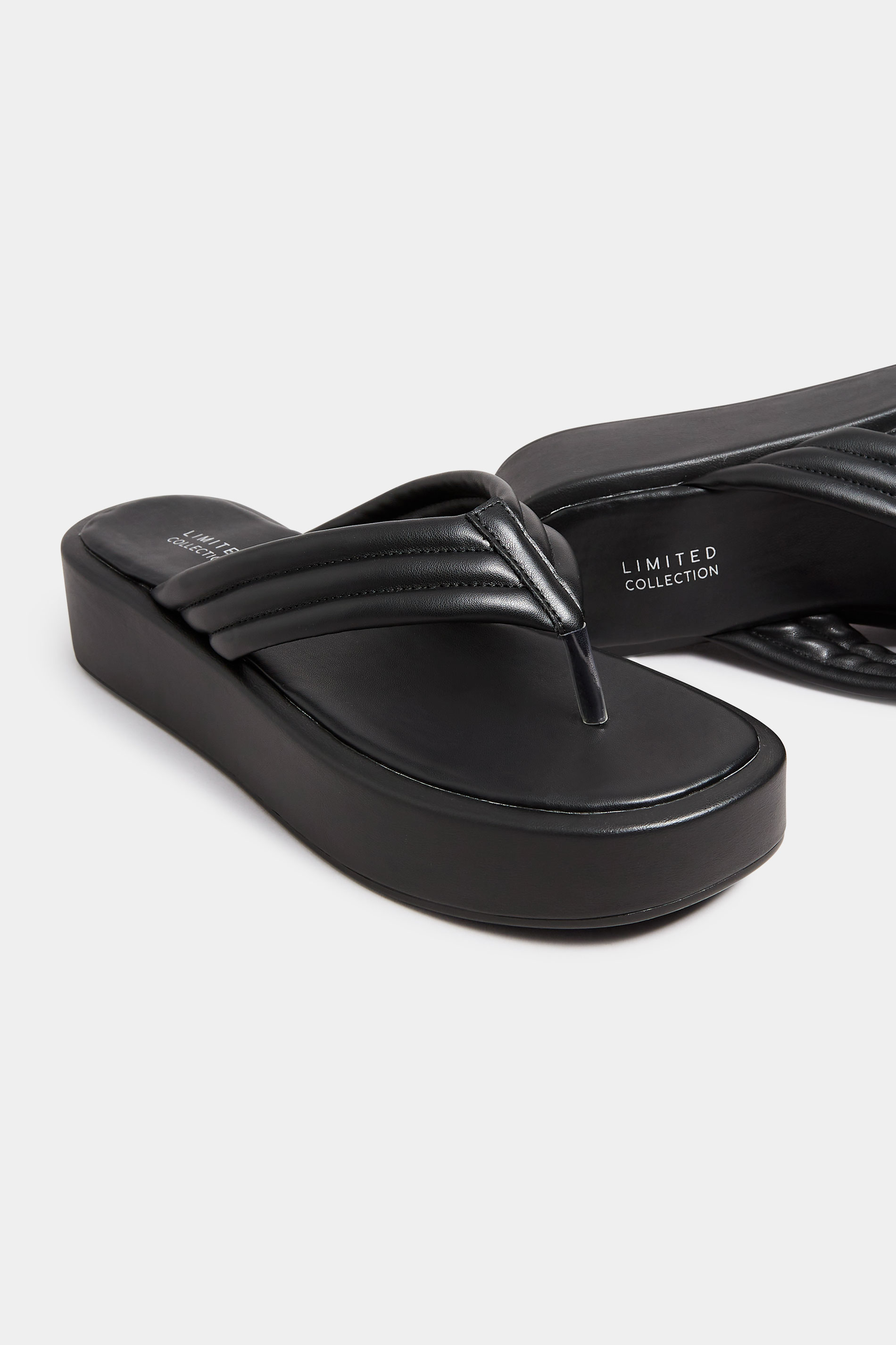 LIMITED COLLECTION Black Flatform Flip Flops In Wide E Fit | Yours Clothing