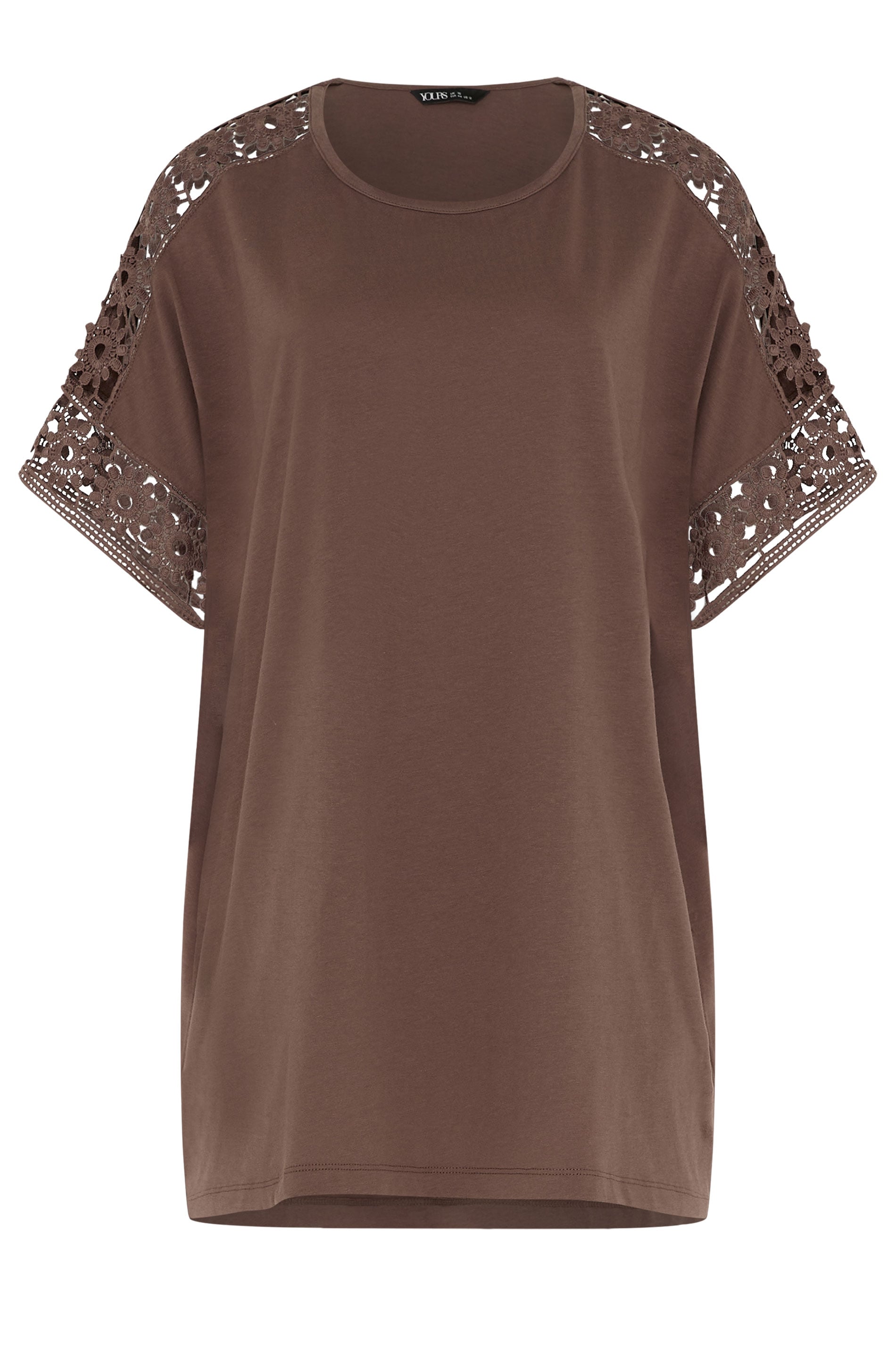 YOURS Plus Size Brown Crochet T-Shirt | Yours Clothing 5