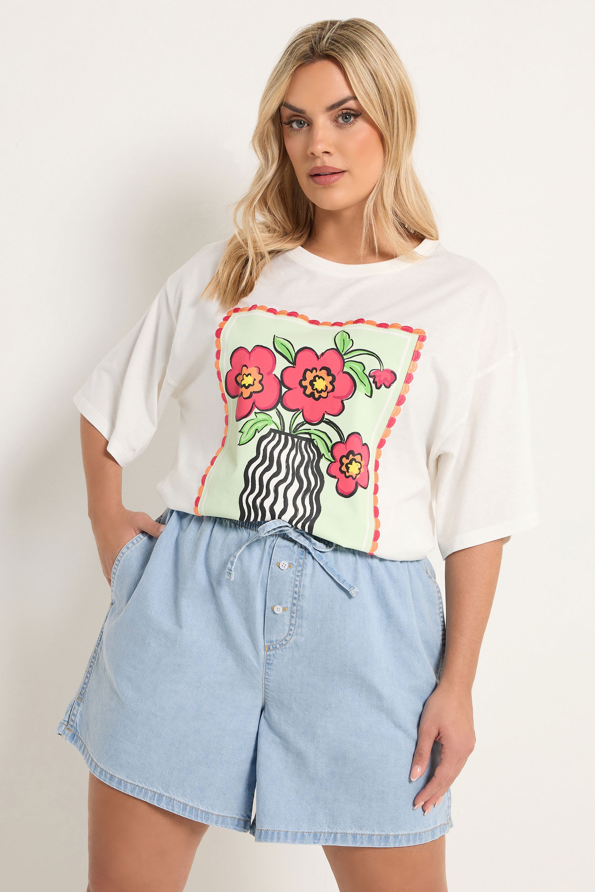 YOURS Plus Size Blue Tie Waist Denim Shorts | Yours Clothing 3