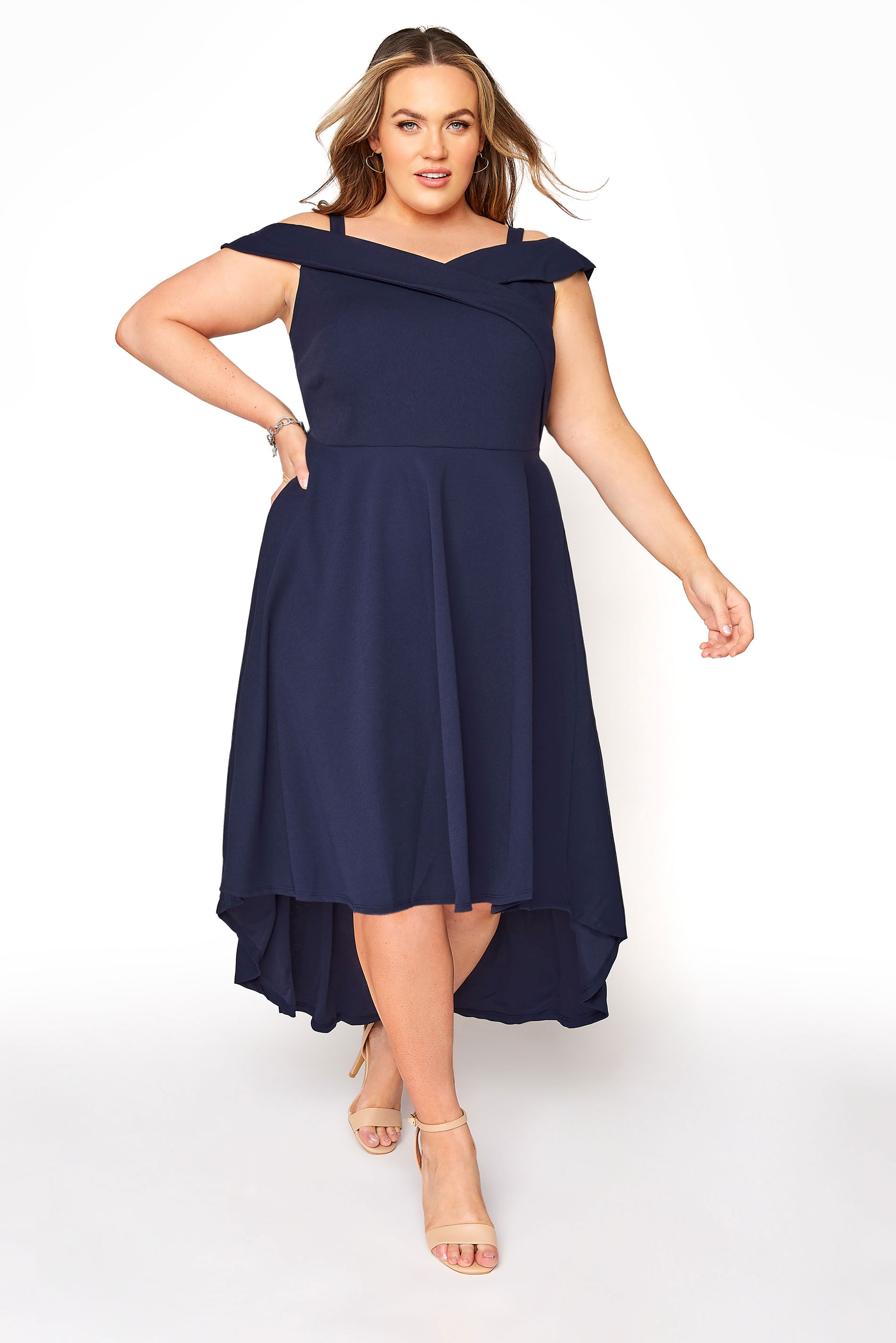 YOURS LONDON Navy Bardot High Low Dress | Yours Clothing 1