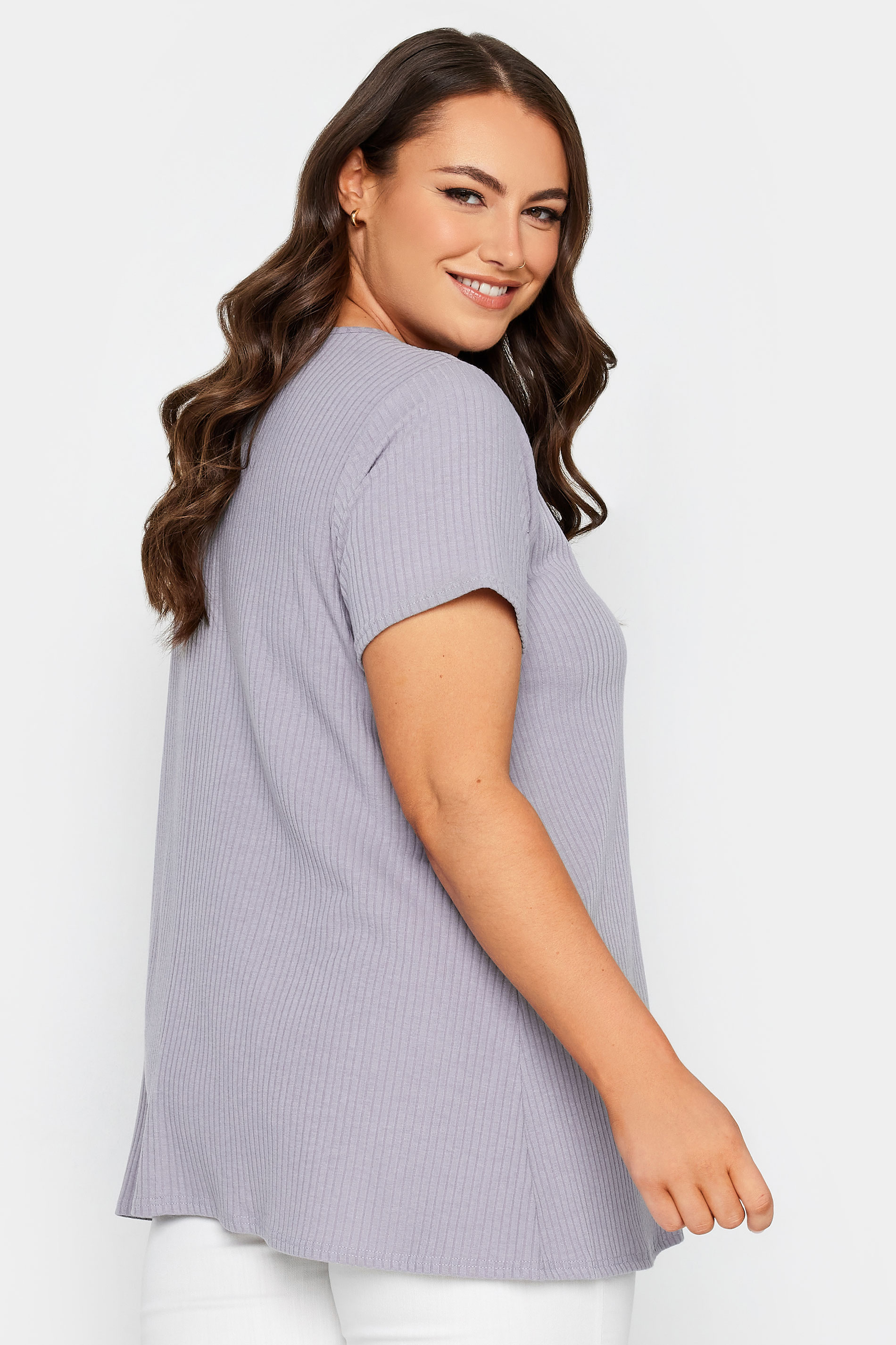 YOURS Curve Plus Size Grey Ribbed Swing T-Shirt | Yours Clothing  3
