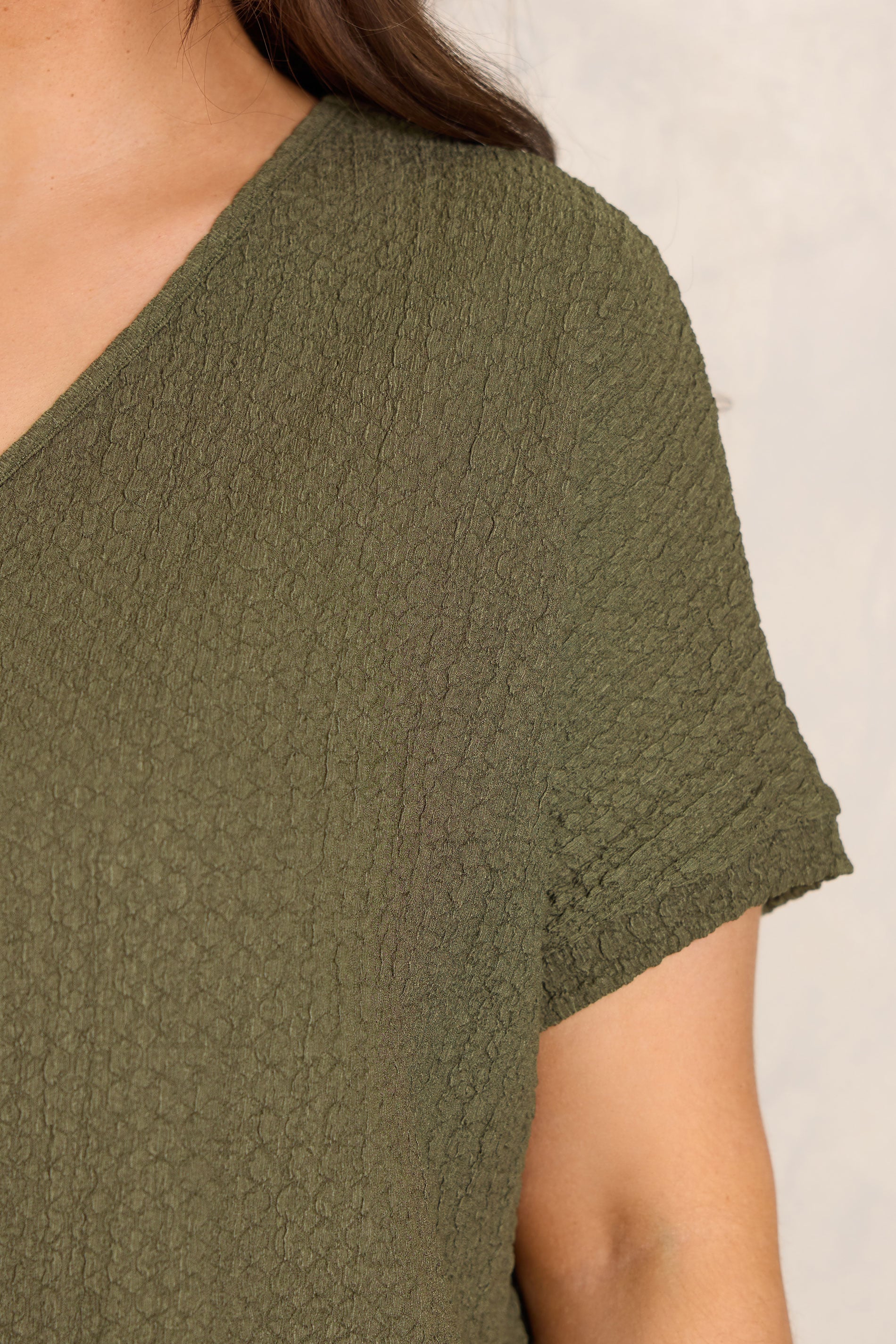 EVANS Plus Size Khaki Green Plisse Pleat Top | Evans 4