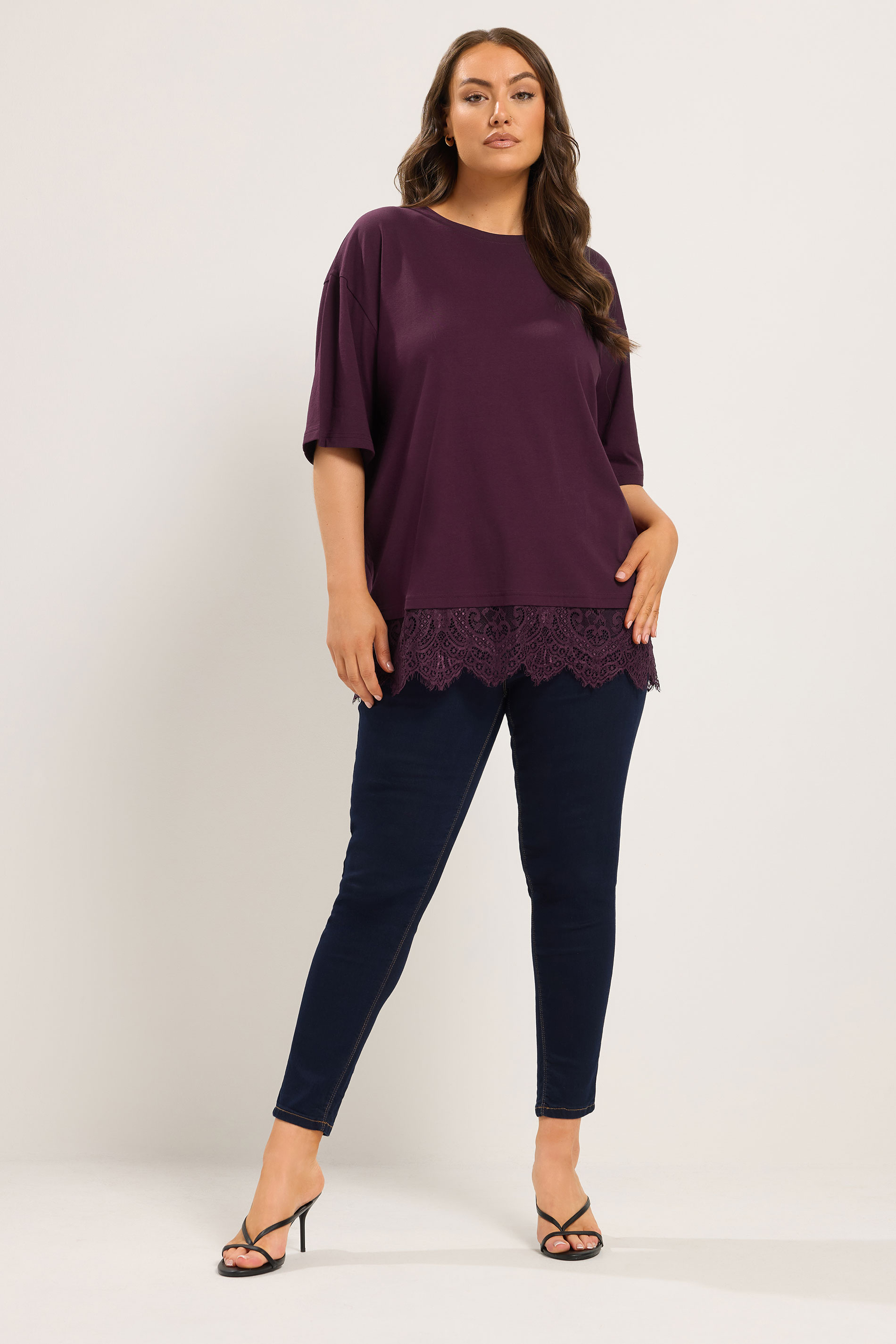 YOURS Plus Size Lace Hem Purple T-Shirt 1