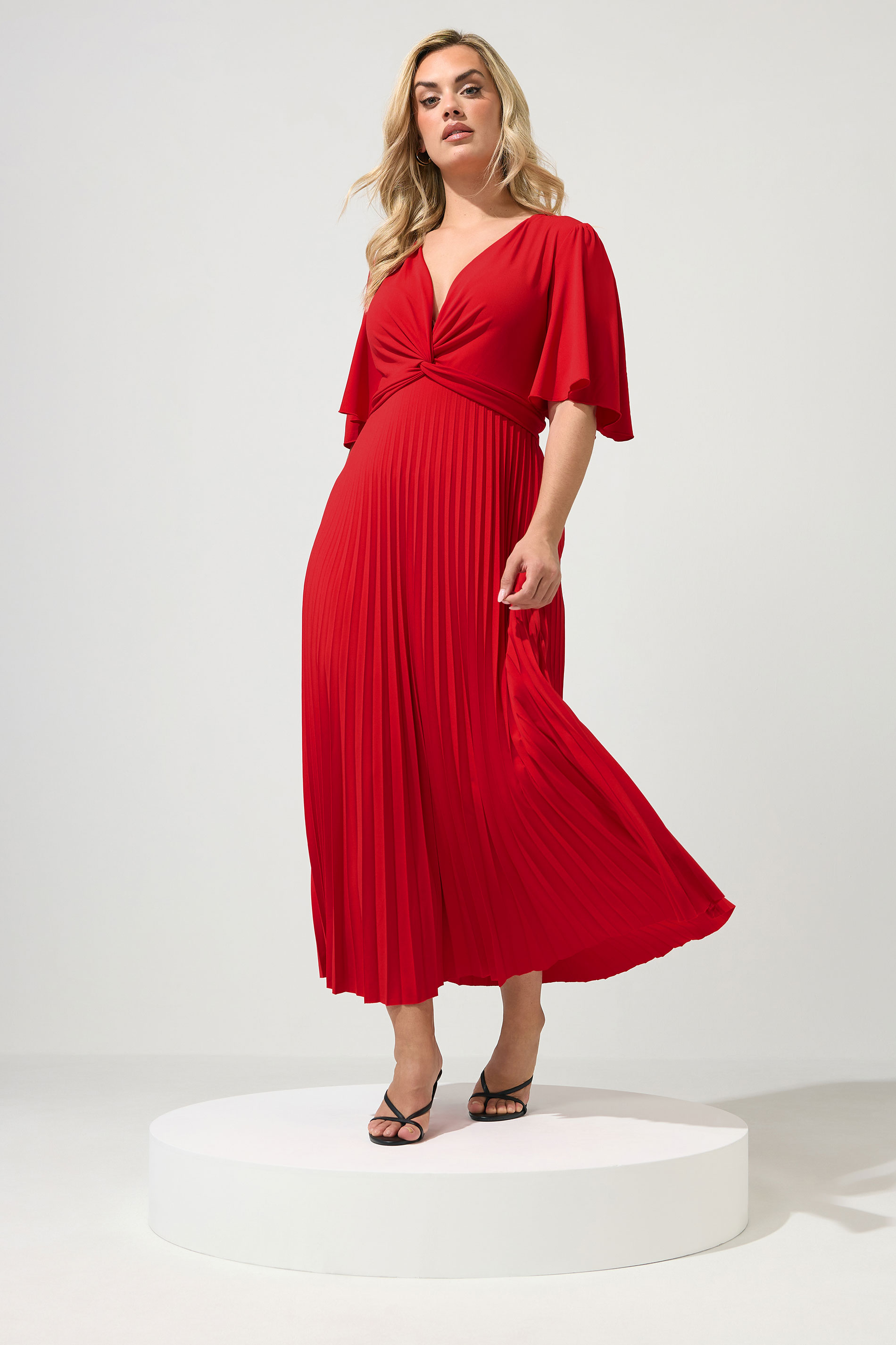 YOURS LONDON Plus Size Red Knot Pleated Maxi Dress | Yours Clothing 3
