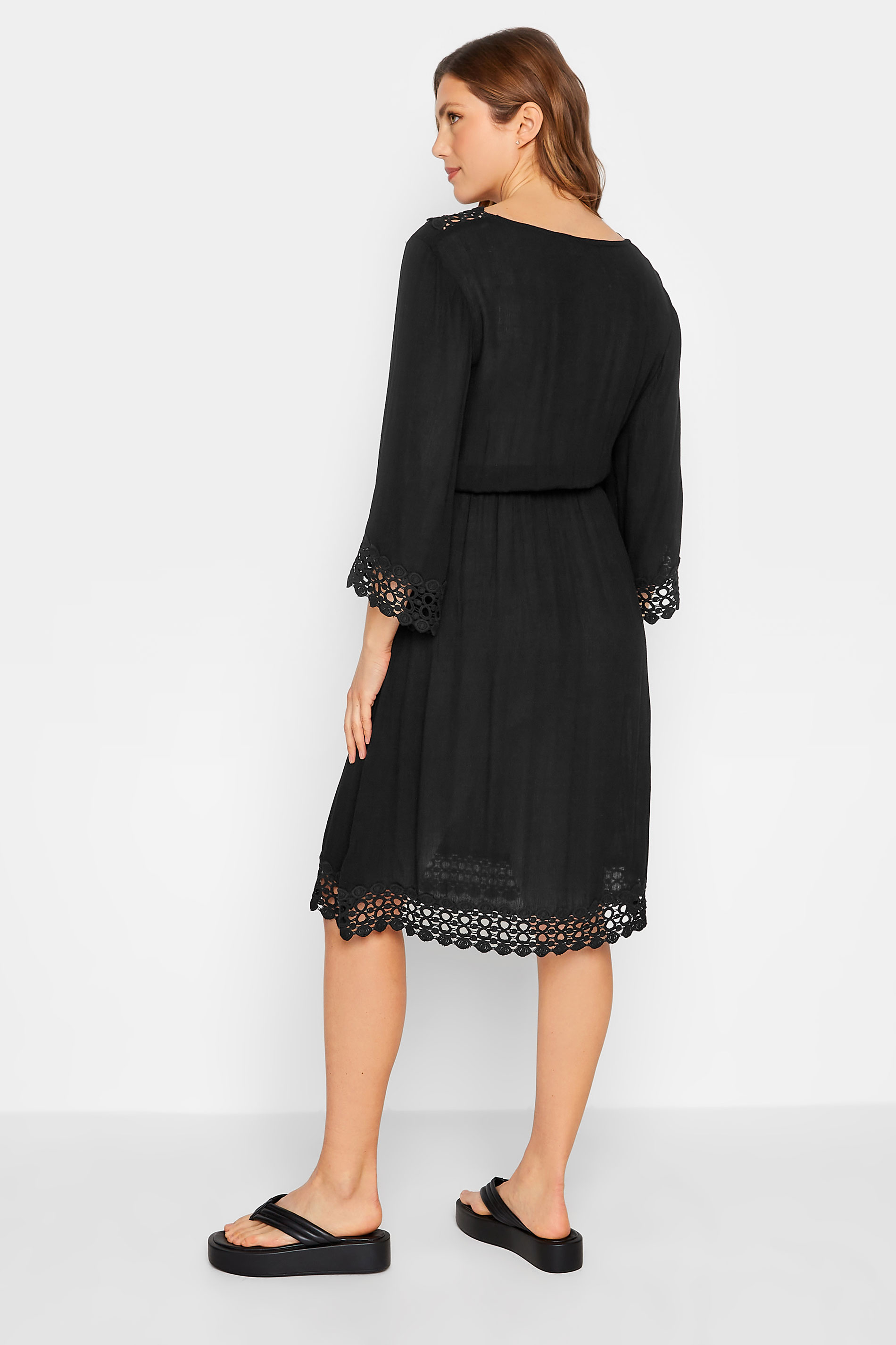 LTS Tall Black Crochet Kaftan Dress | Long Tall Sally  3