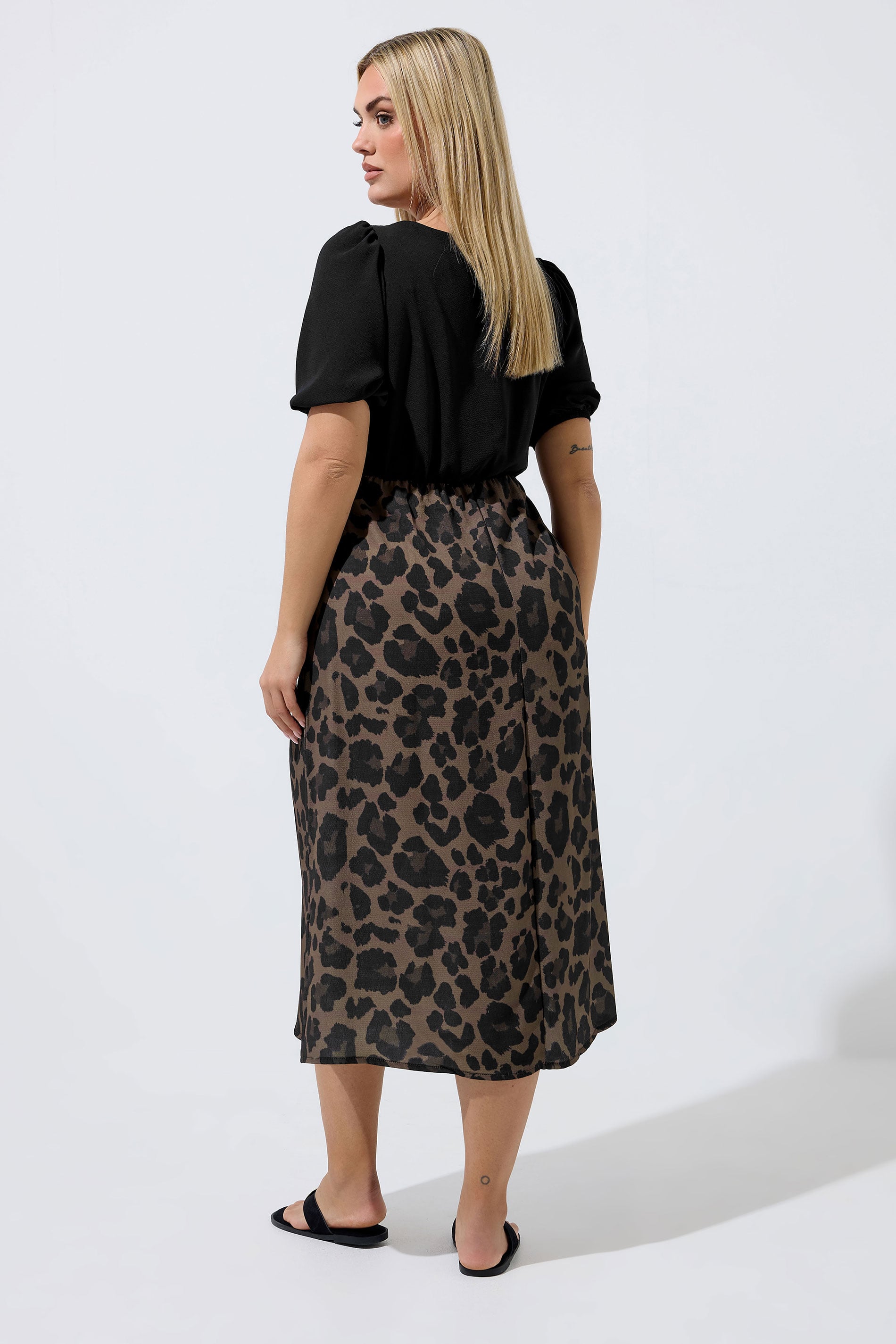 LIMITED COLLECTION Plus Size Brown Leopard Print Mixed Dress | Yours Clothing 2