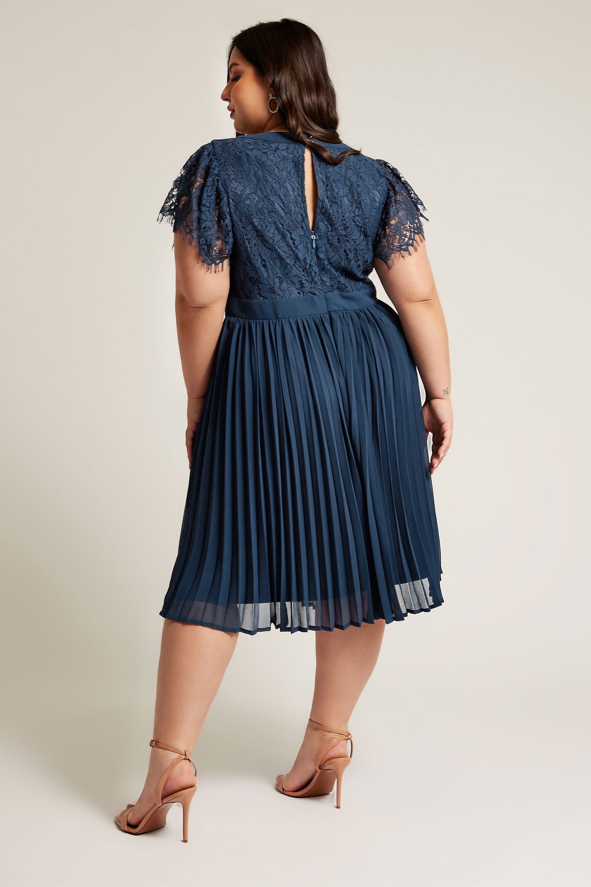 YOURS LONDON Plus Size Navy Blue Lace Wrap Midi Dress | Yours Clothing 3