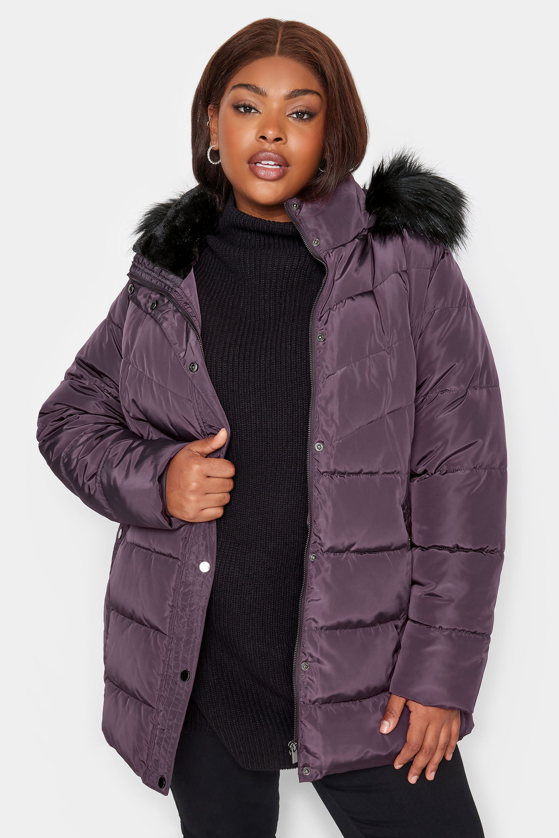 YOURS Plus Size Purple Puffer Coat | Yours Clothing 1