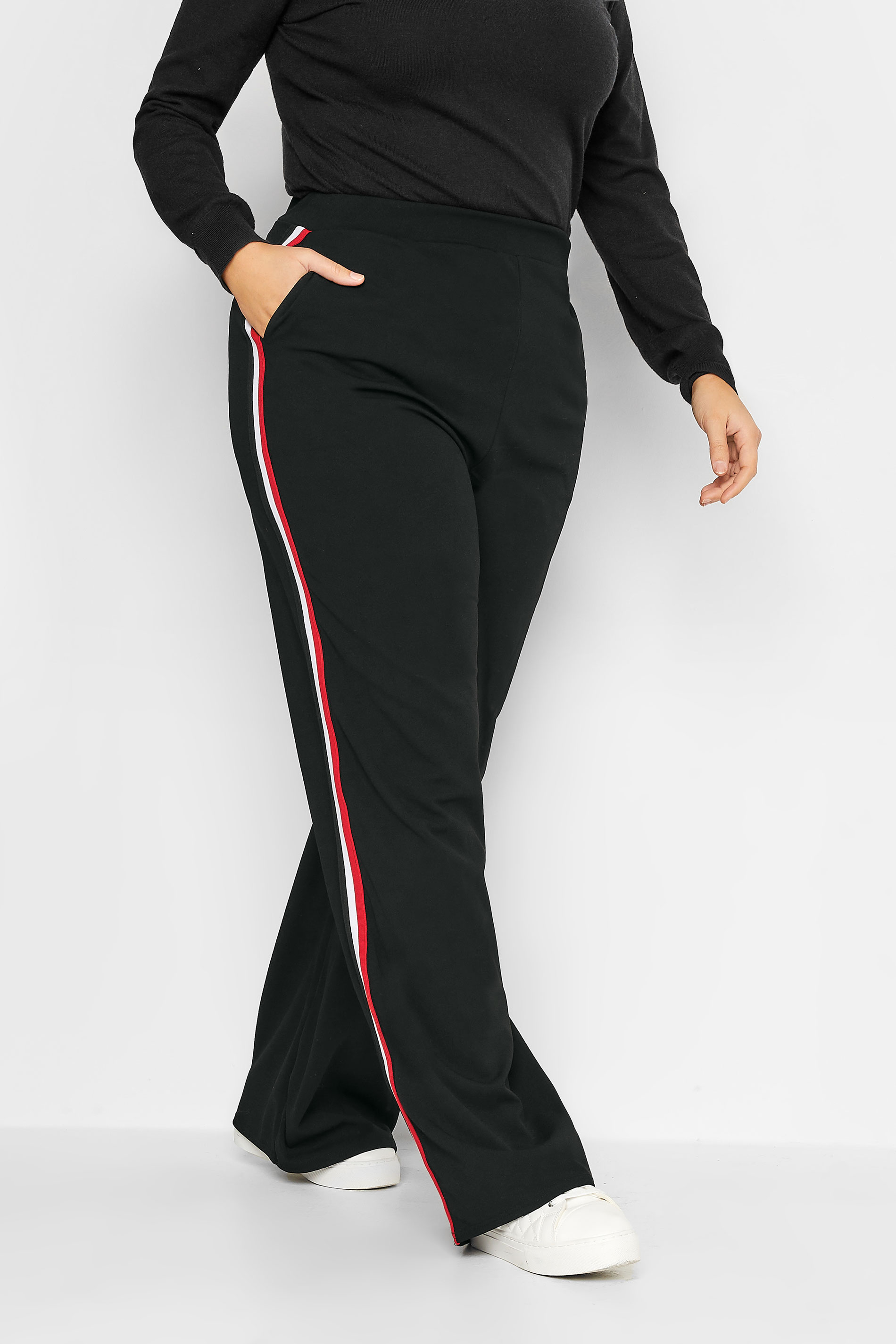 LTS Tall Women's Black & Red Side Stripe Wide Leg Trousers | Long Tall Sally 1