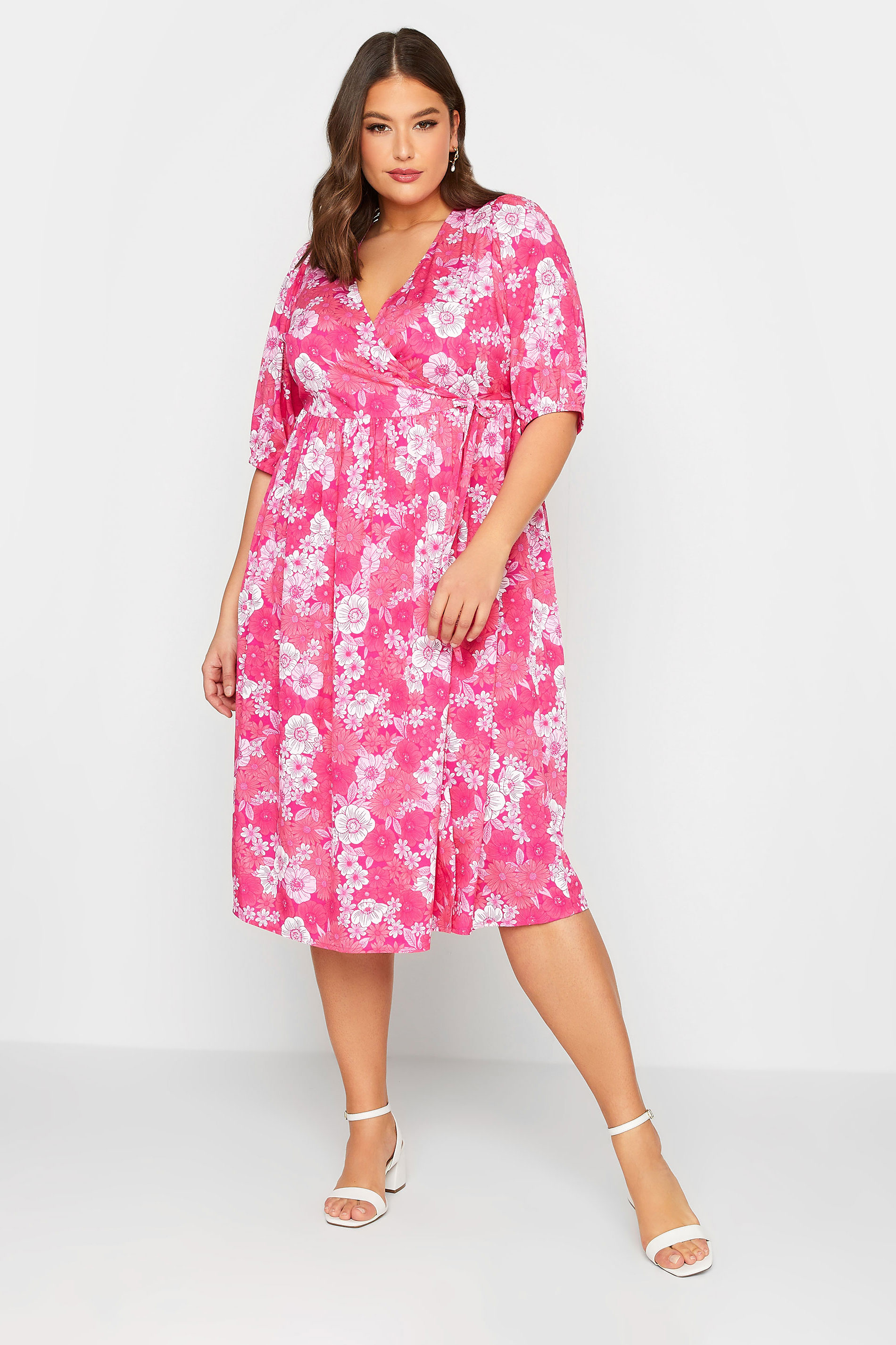 LIMITED COLLECTION Curve Plus Size Pink Floral Wrap Midaxi Dress | Yours Clothing  3