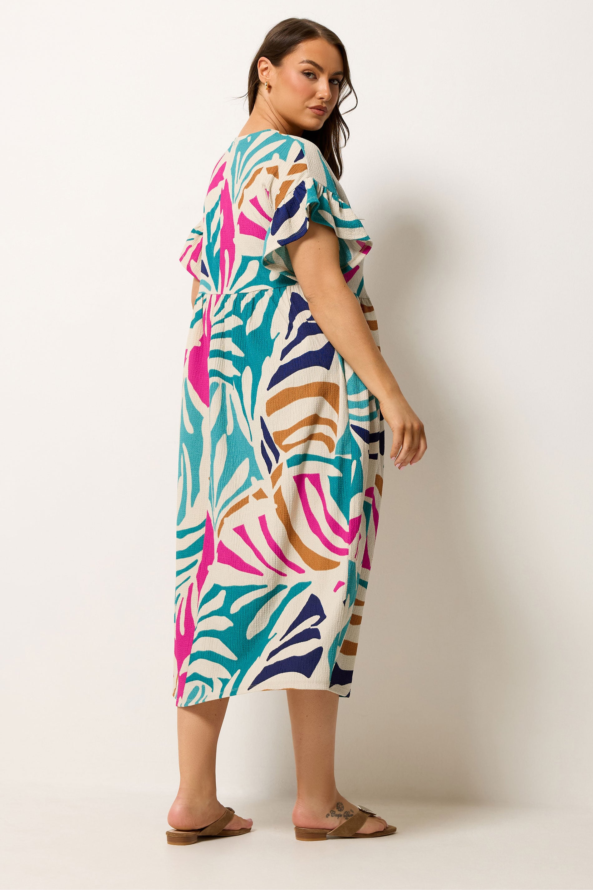 YOURS Plus Size Natural Brown & Green Abstract Print Maxi Dress | Yours Clothing 2