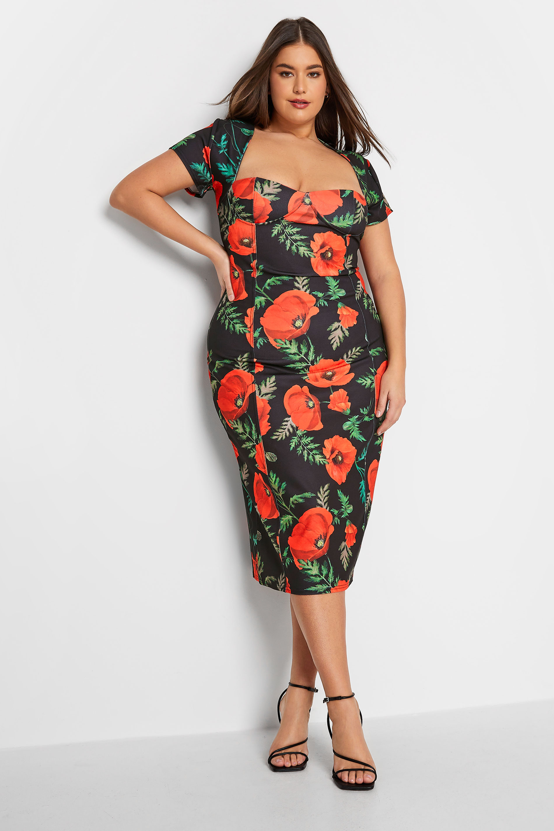 LTS Tall Women's Black Floral Print Corset Dress | Long Tall Sally 2
