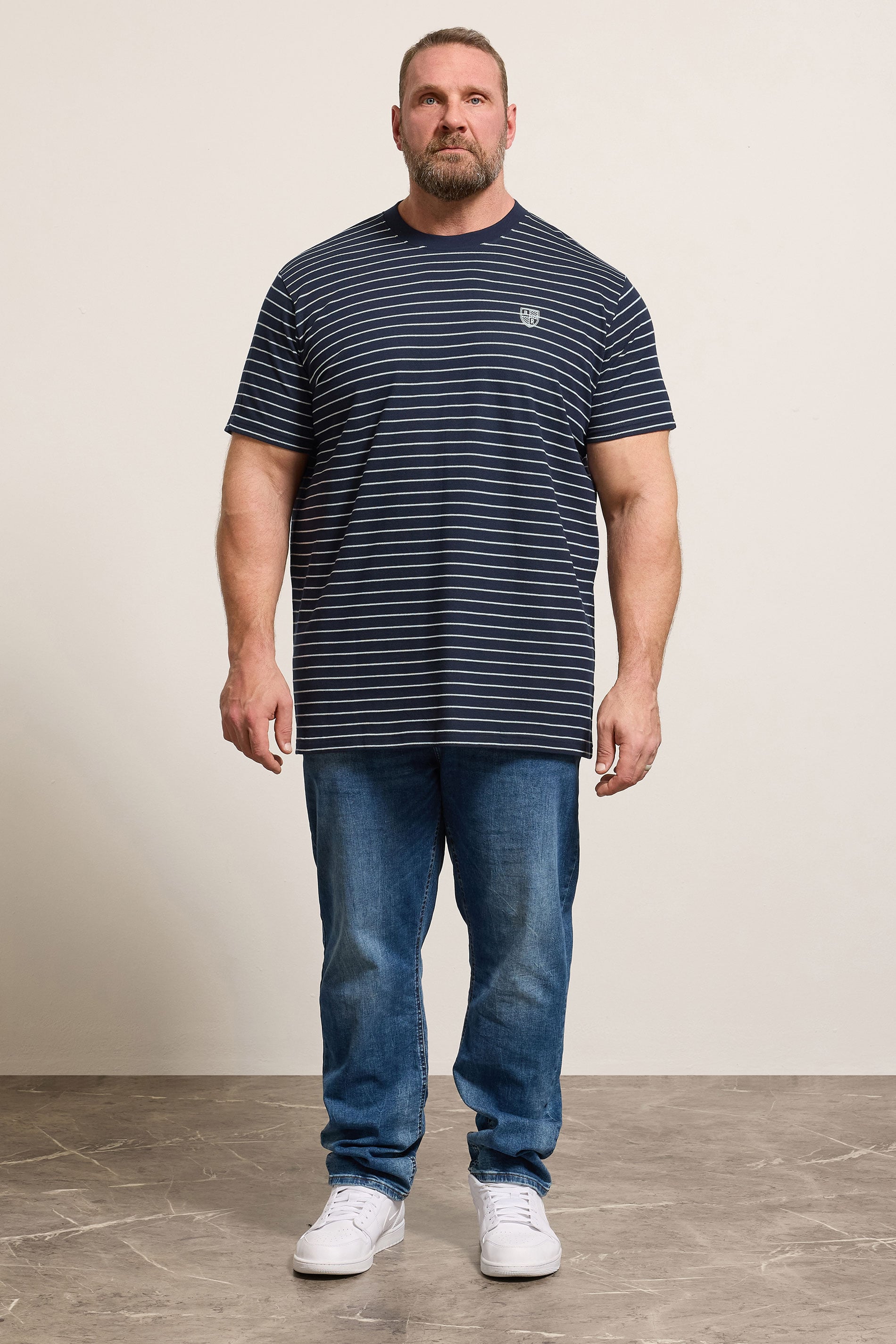 BadRhino Big & Tall Navy Blue Extra Long Stripe Pique T-Shirt | BadRhino 1