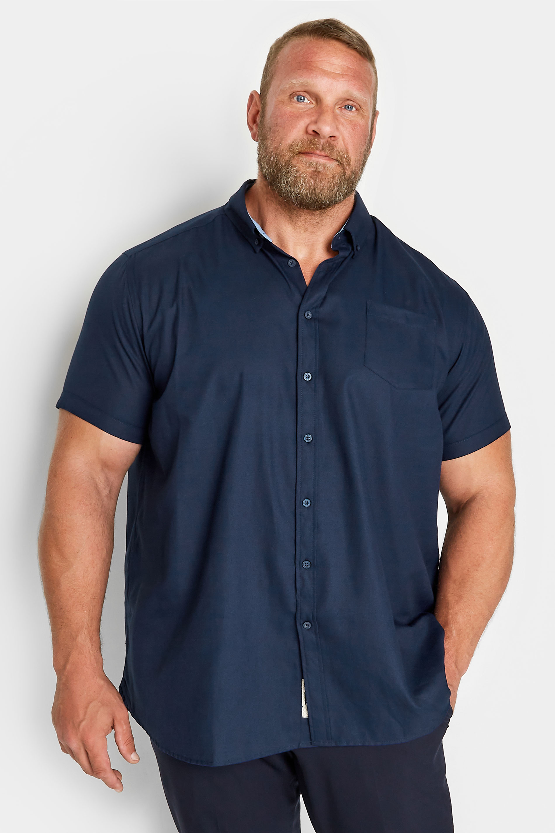 D555 Big & Tall Navy Blue Short Sleeve Oxford Shirt | BadRhino 1