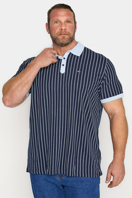 BadRhino Big & Tall Navy Blue Striped Polo Shirt 1
