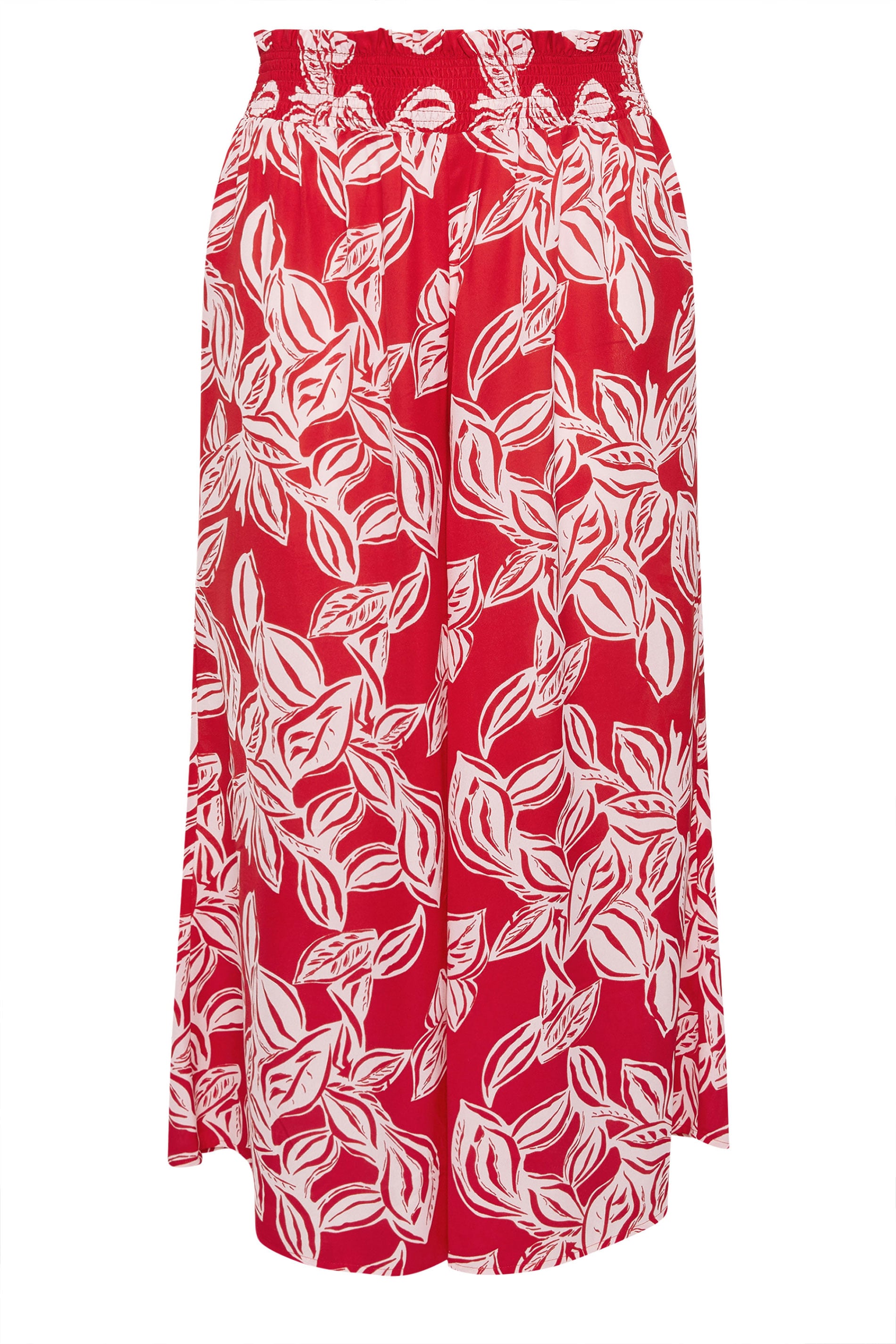 YOURS Plus Size Red Palm Leaf Wide Leg Trousers | Yours Clothing 5