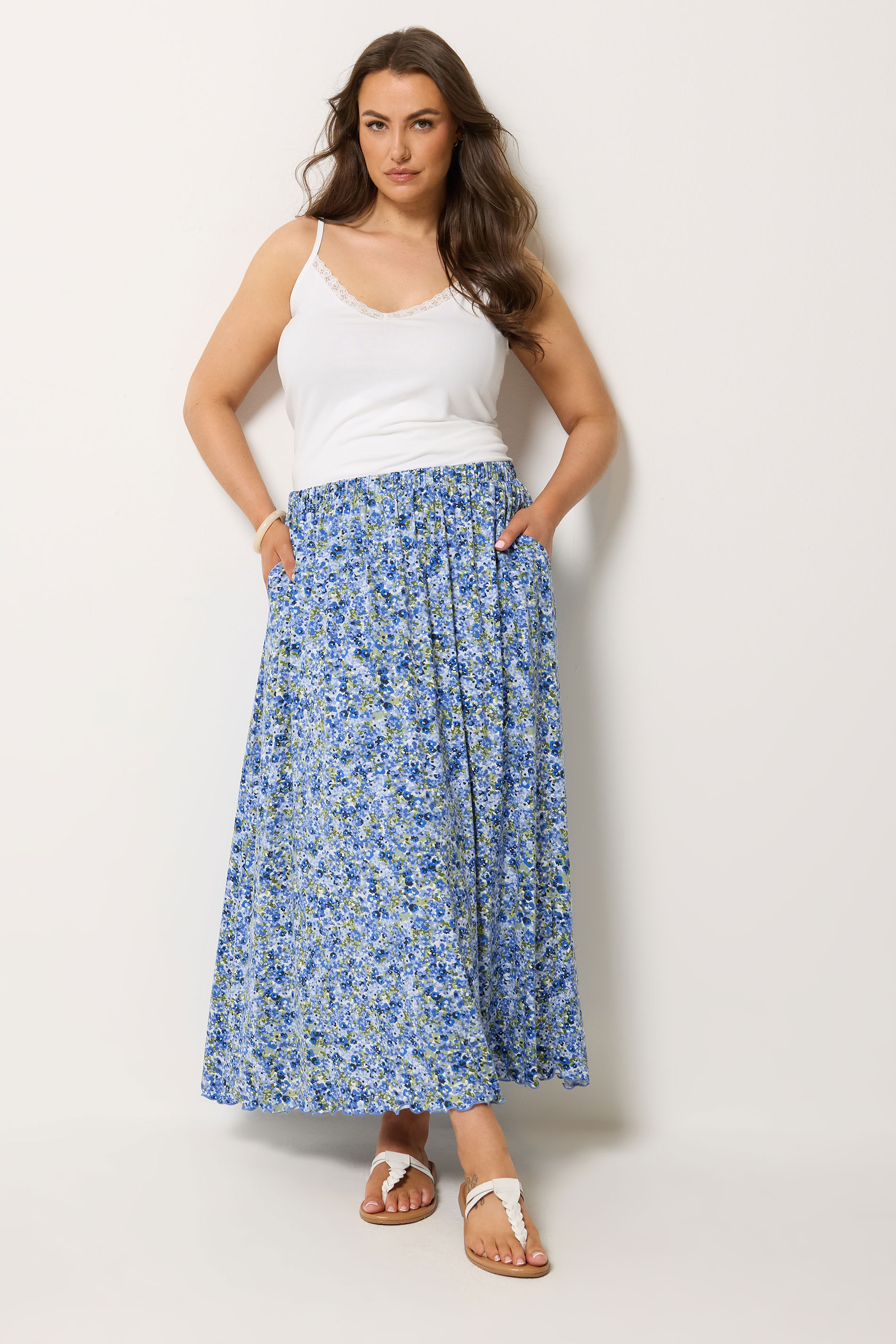 YOURS Plus Size Blue Floral Print Maxi Skirt | Yours Clothing  1