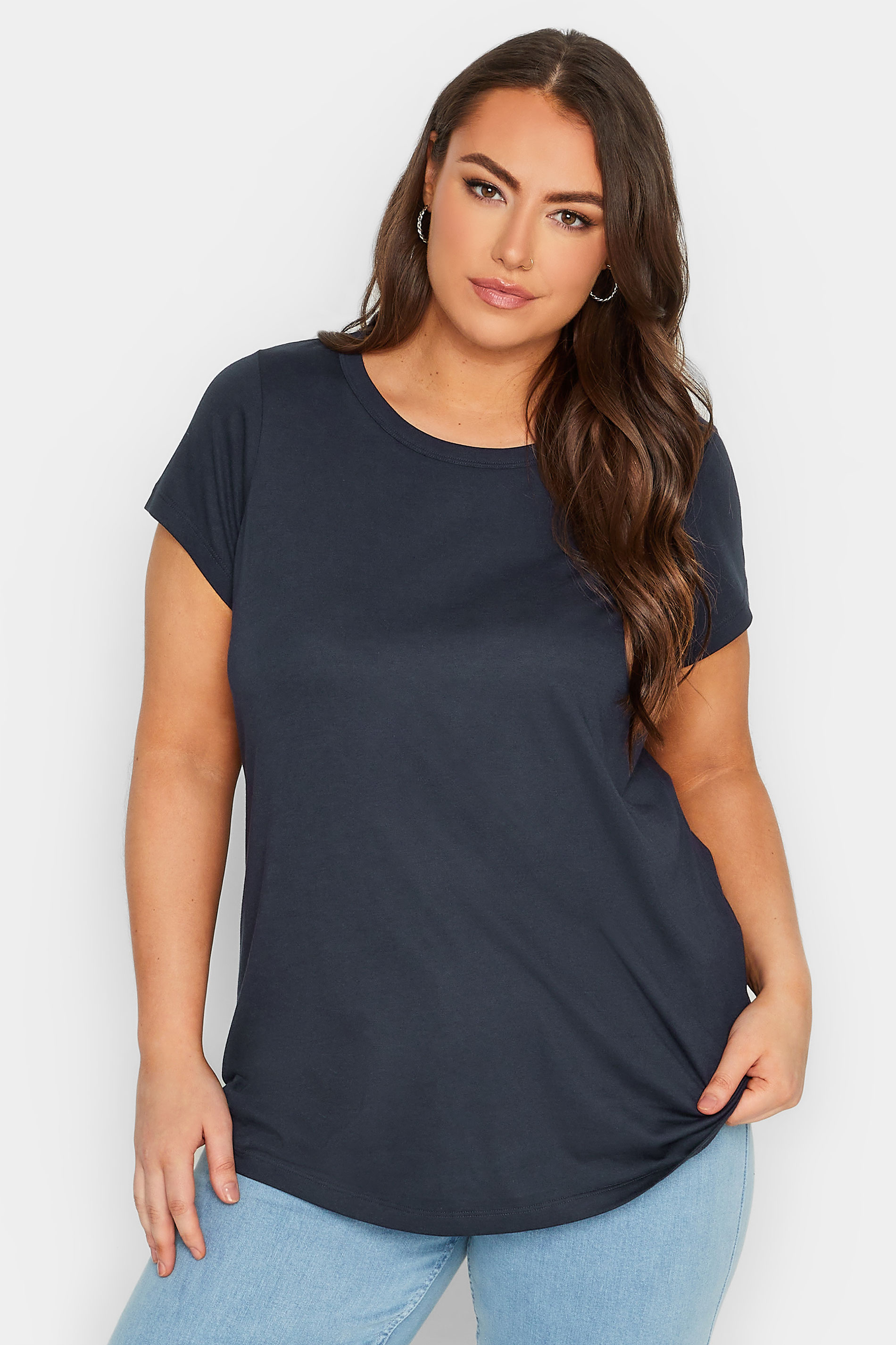 Plus Size Dark Blue Short Sleeve T-Shirt | Yours Clothing 1