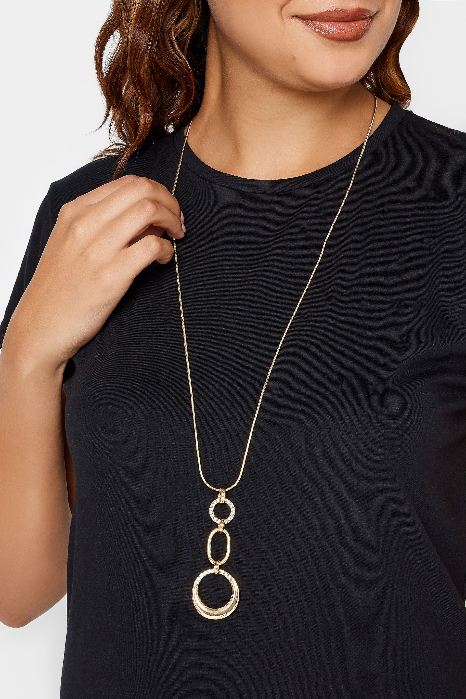 Gold Tone Diamante Triple Circle Necklace | Yours Clothing 1
