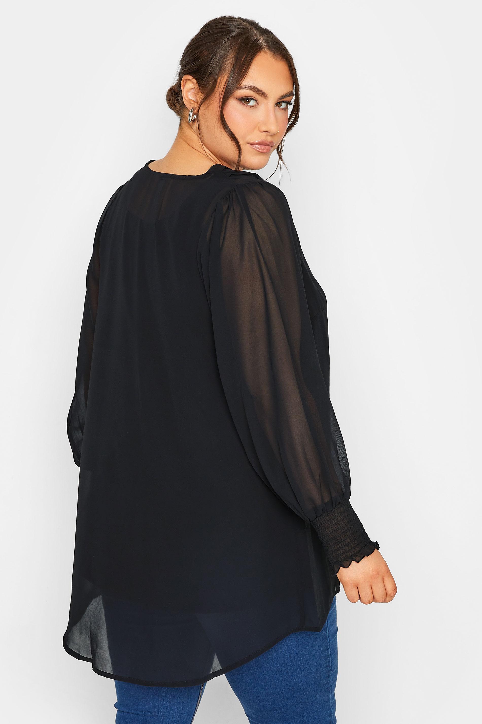 Plus Size YOURS LONDON Black Balloon Sleeve Shirt | Yours Clothing 3