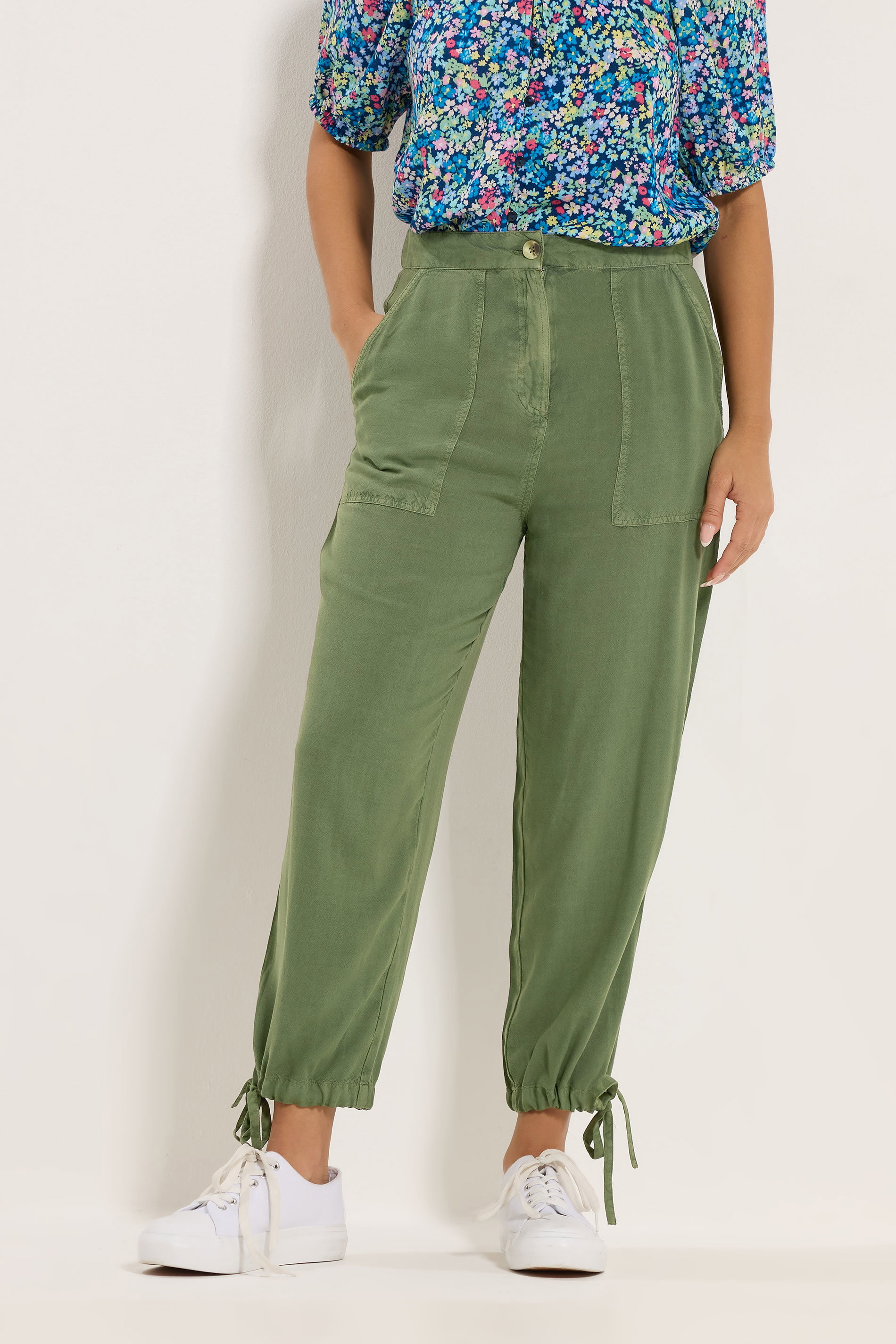 M&Co Khaki Green Tie Hem Trousers | M&Co 1