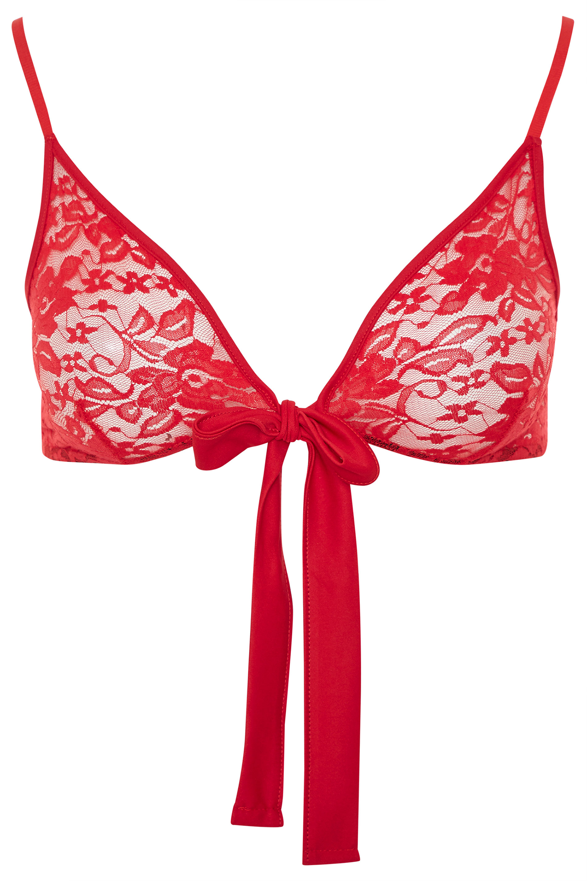 Limited Collection Red Lace Tie Front Bralette Yours Clothing