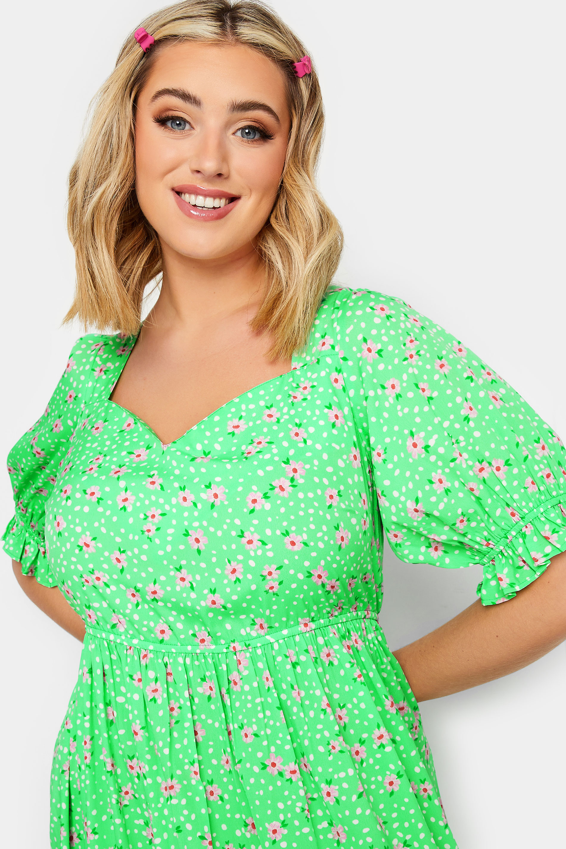 LIMITED COLLECTION Plus Size Green Floral Print Sweetheart Dress ...