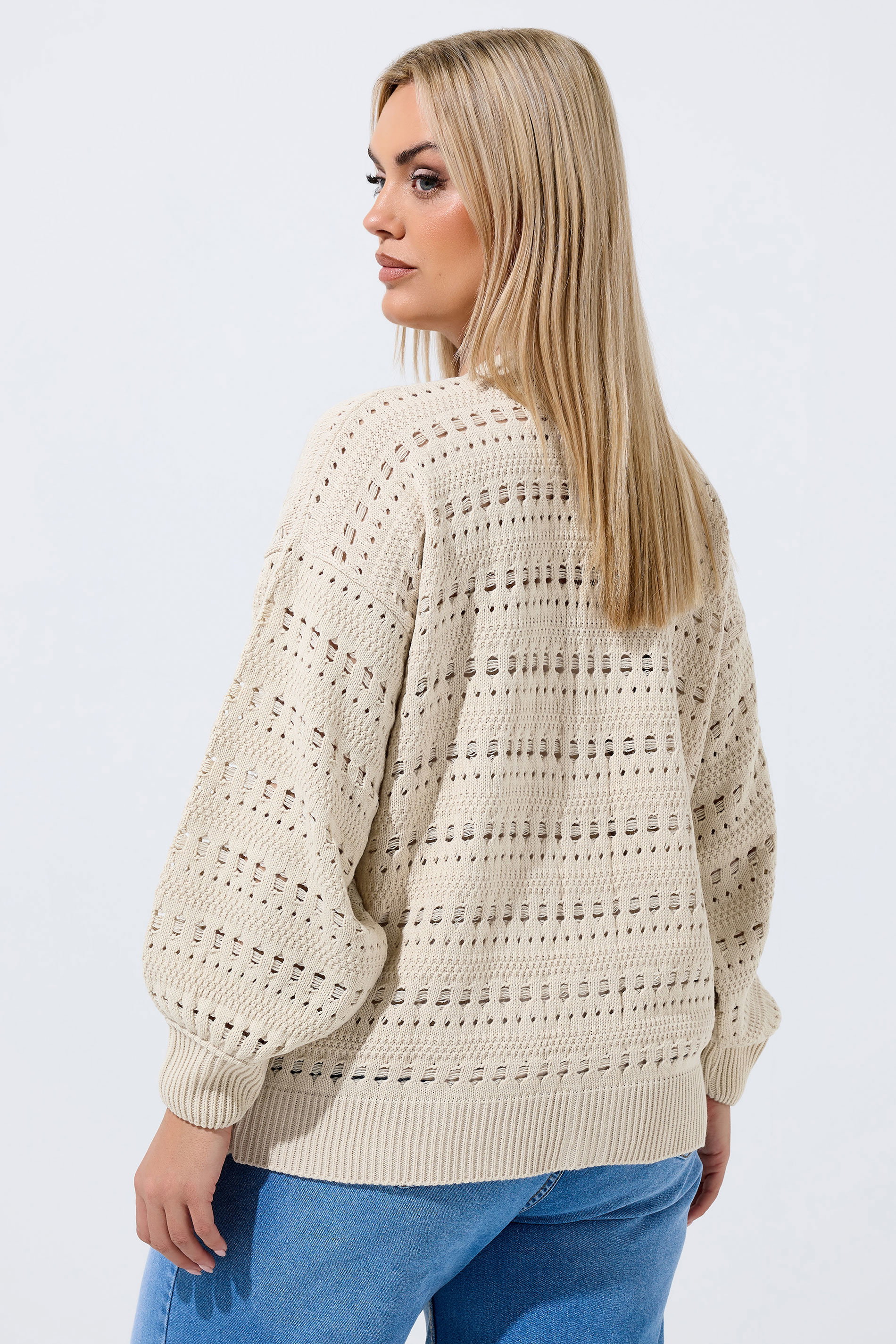 LIMITED COLLECTION Plus Size Cream Crochet Balloon Sleeve Cardigan | Yours Clothing 2