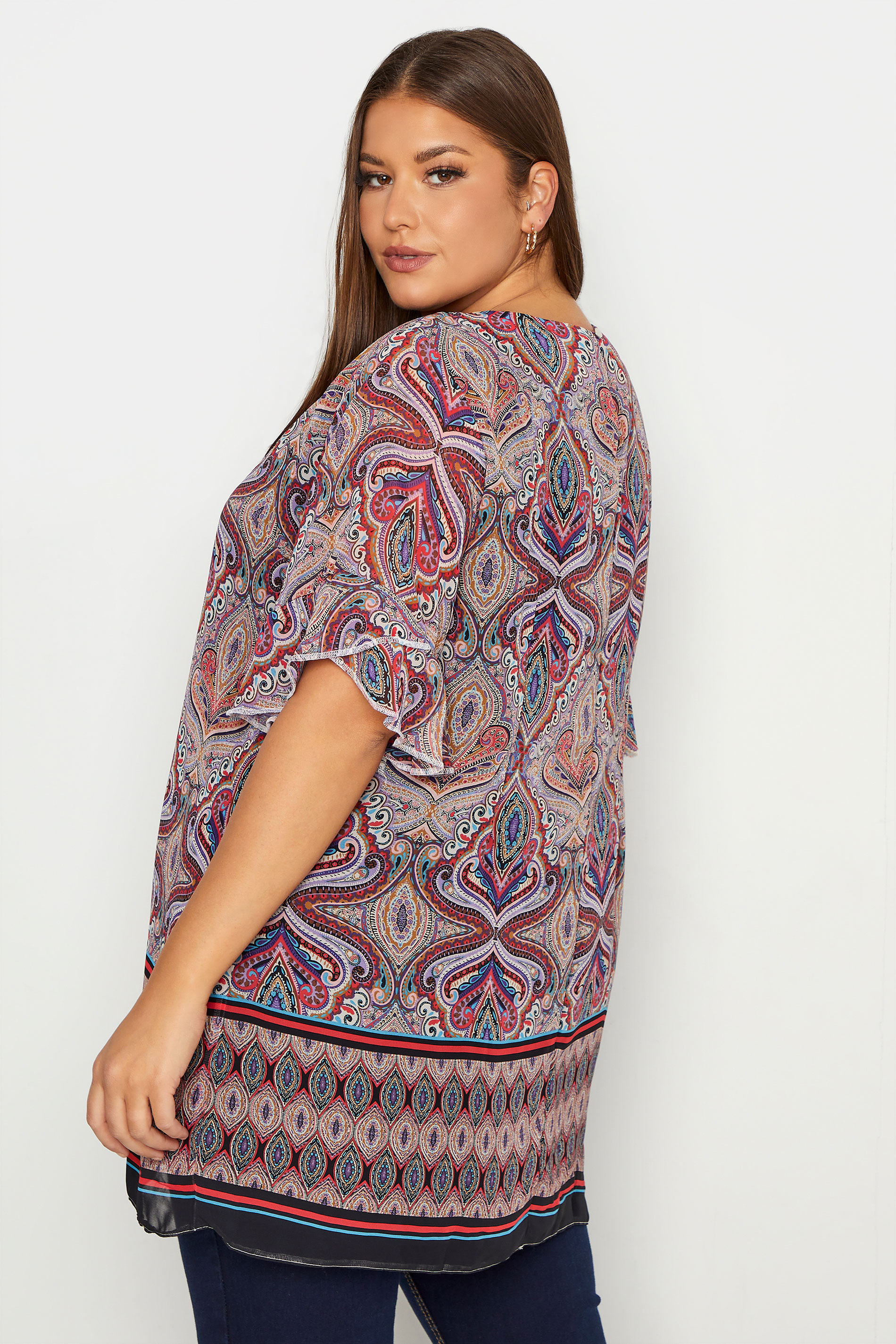 Plus Size Purple Paisley Print Frill Sleeve Blouse | Yours Clothing 3