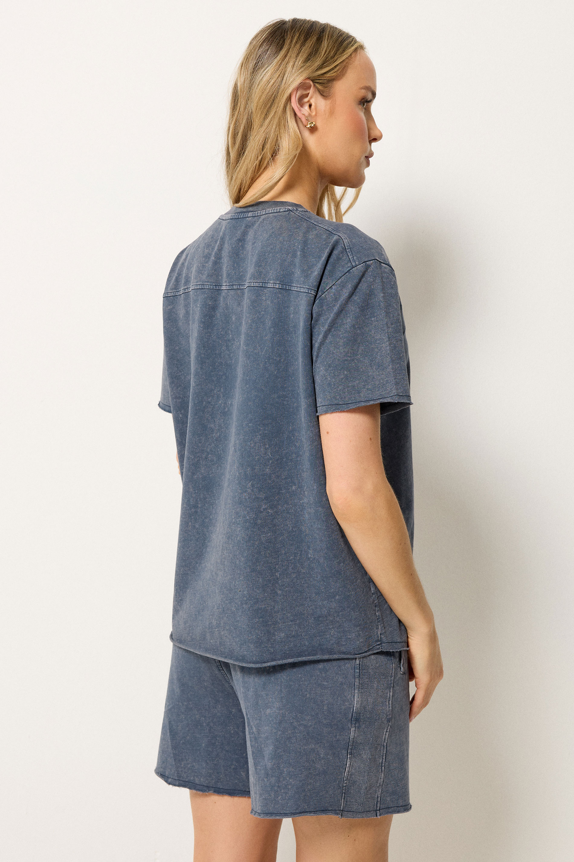 LTS Tall Women's Set Navy Blue Acid Wash T-Shirt & Shorts | Long Tall Sally 2