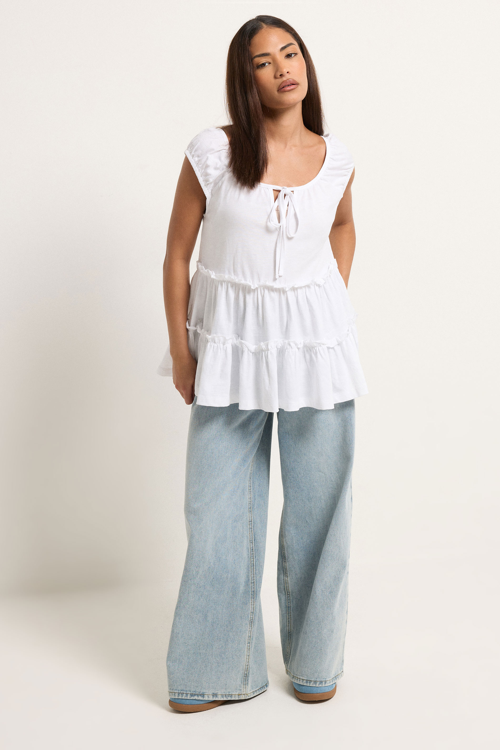 PixieGirl Petite Women's White Tiered Cotton Top | PixieGirl 1